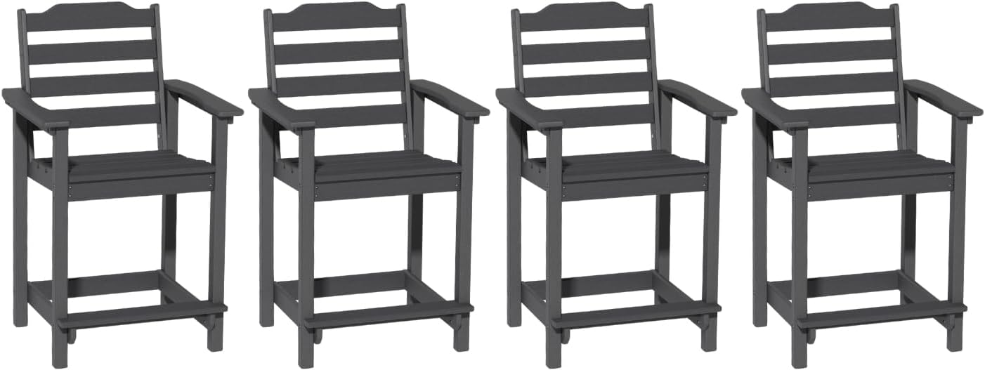 Tall Adirondack Chairs, Outdoor Balcony Chair, Patio Bar Stool with Widened Arms, High Back, Footrest, 400lbs, All-Weather Bar Height Chair for Garden, Yard, Backyard