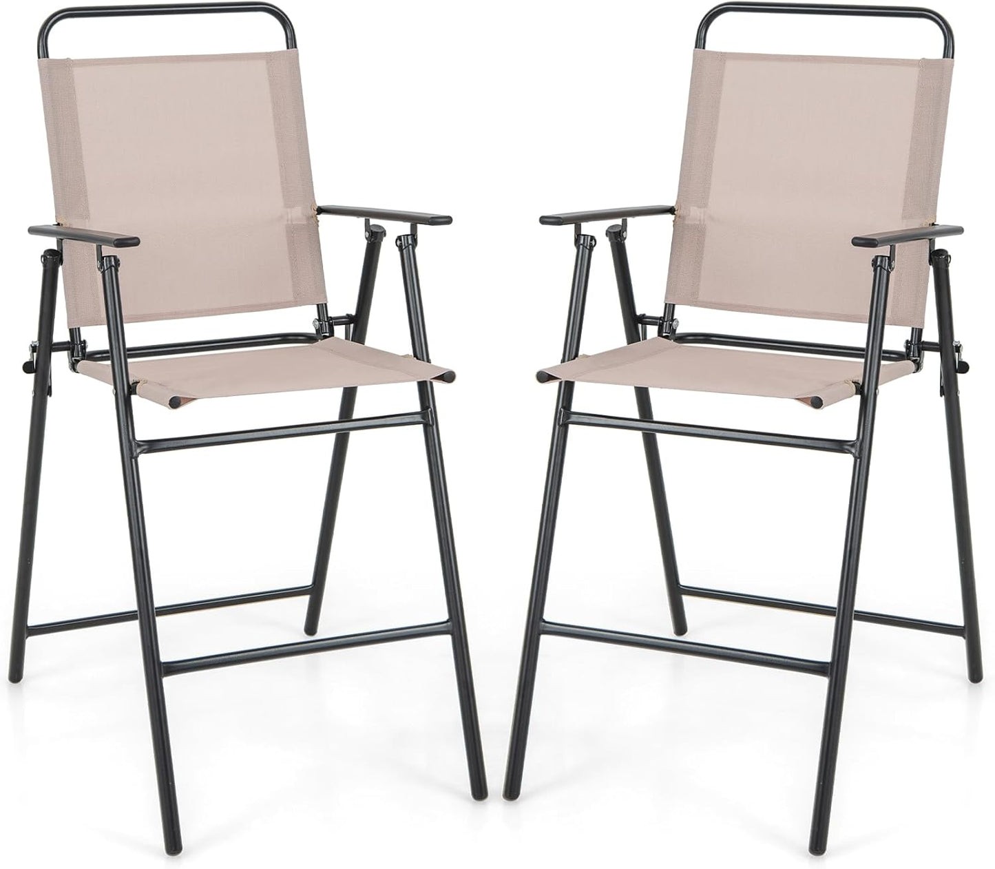 Giantex Outdoor Folding Bar Chair Set of 2, Counter-Height Patio Chairs with Backrest, Armrests, Footrest, Metal Frame, Patio Furniture Chair Set for Backyard Poolside Balcony, 330 LBS Capacity (1)