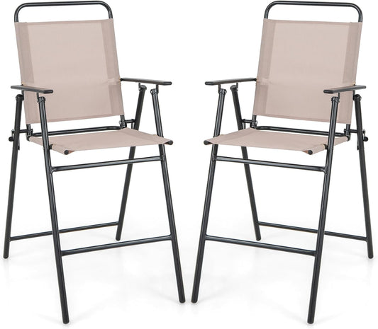 Giantex Outdoor Folding Bar Chair Set of 2, Counter-Height Patio Chairs with Backrest, Armrests, Footrest, Metal Frame, Patio Furniture Chair Set for Backyard Poolside Balcony, 330 LBS Capacity (1)
