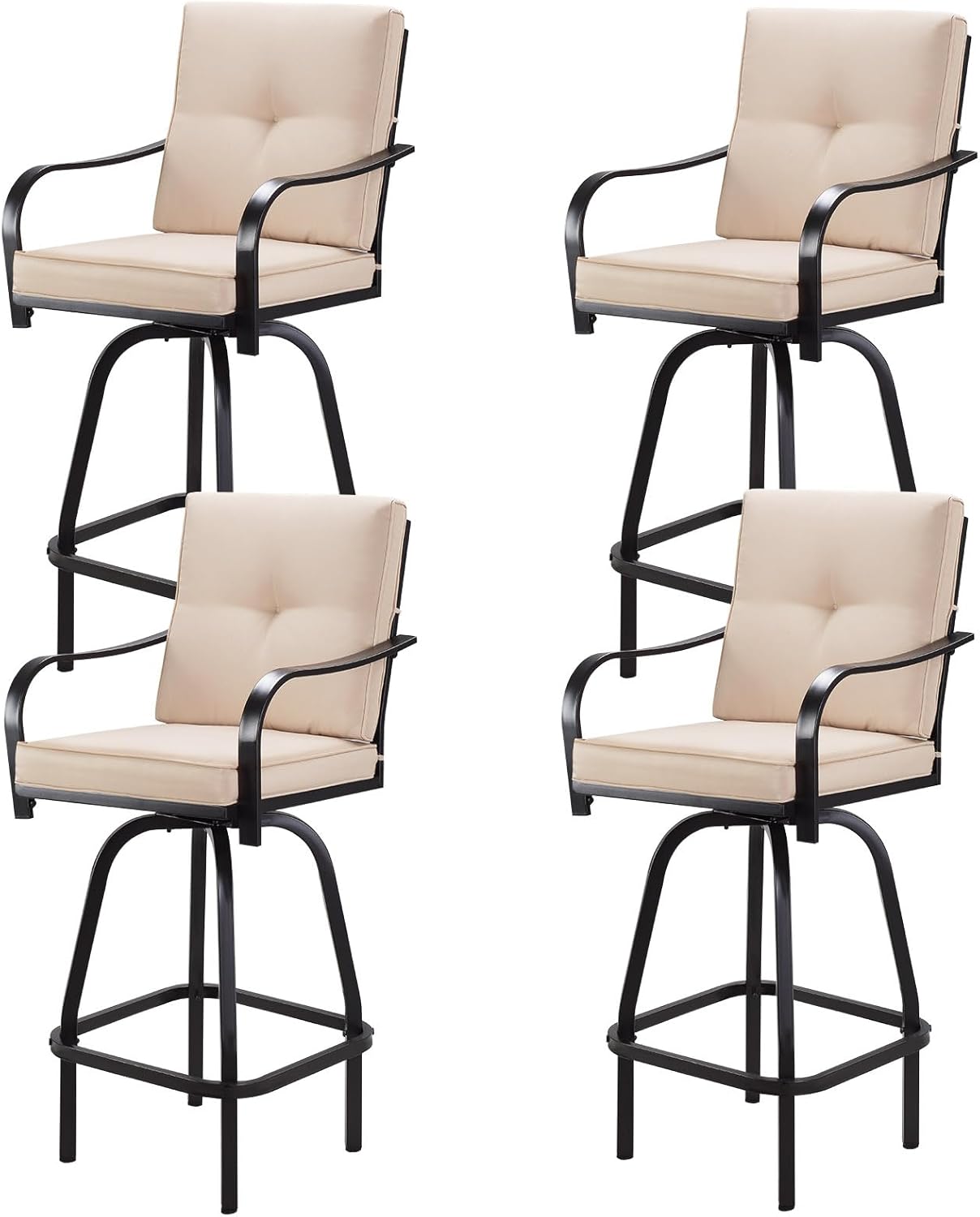 Patio Swivel Bar Stools Set of 2, Outdoor Bar Height Patio Swivel Chairs with Cushion for Garden Balcony Backyard (Grey)