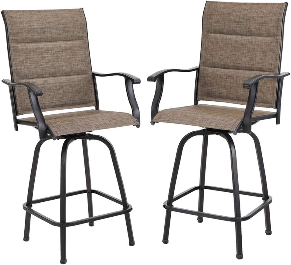 PHI VILLA Outdoor Swivel Bar Stools Set of 2, Bar Height Patio Chairs 30" Seat Height with All-Weather Brown Textilene Fabric, Tall Patio Chairs Furniture for Outside, Deck, Yard and Garden