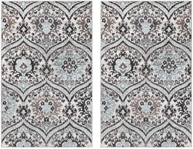 Superior Augusta 3 Piece Indoor Area Rug Set, Jute Backing, Floral Damask Decor for Hallway, Entry, Office, Kitchen, Bedroom, Living Room Floors, Plush Rugs, 2' 7" x 8', 2' x 3', 5' x 8', Beige