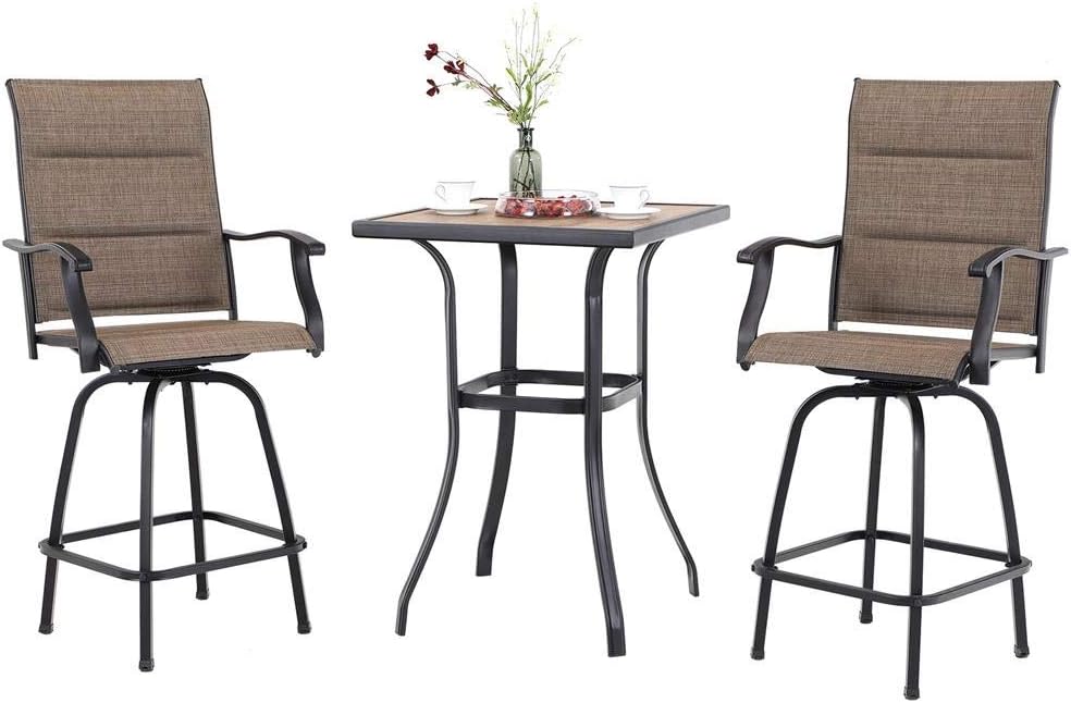 PHI VILLA Outdoor Swivel Bar Stools Set of 2, Bar Height Patio Chairs 30" Seat Height with All-Weather Brown Textilene Fabric, Tall Patio Chairs Furniture for Outside, Deck, Yard and Garden