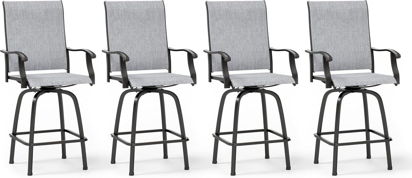 MFSTUDIO Outdoor Bar Stools Set of 4, Patio Bar Height Sling Chairs, Steel Frame All-Weather Resistant,Breathable Textilene Fabric