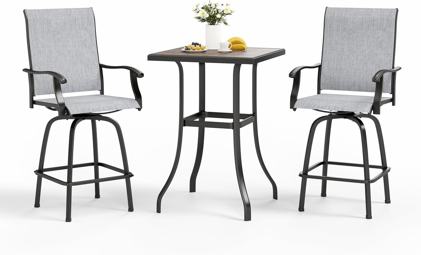 MFSTUDIO Outdoor Bar Stools Set of 4, Patio Bar Height Sling Chairs, Steel Frame All-Weather Resistant,Breathable Textilene Fabric