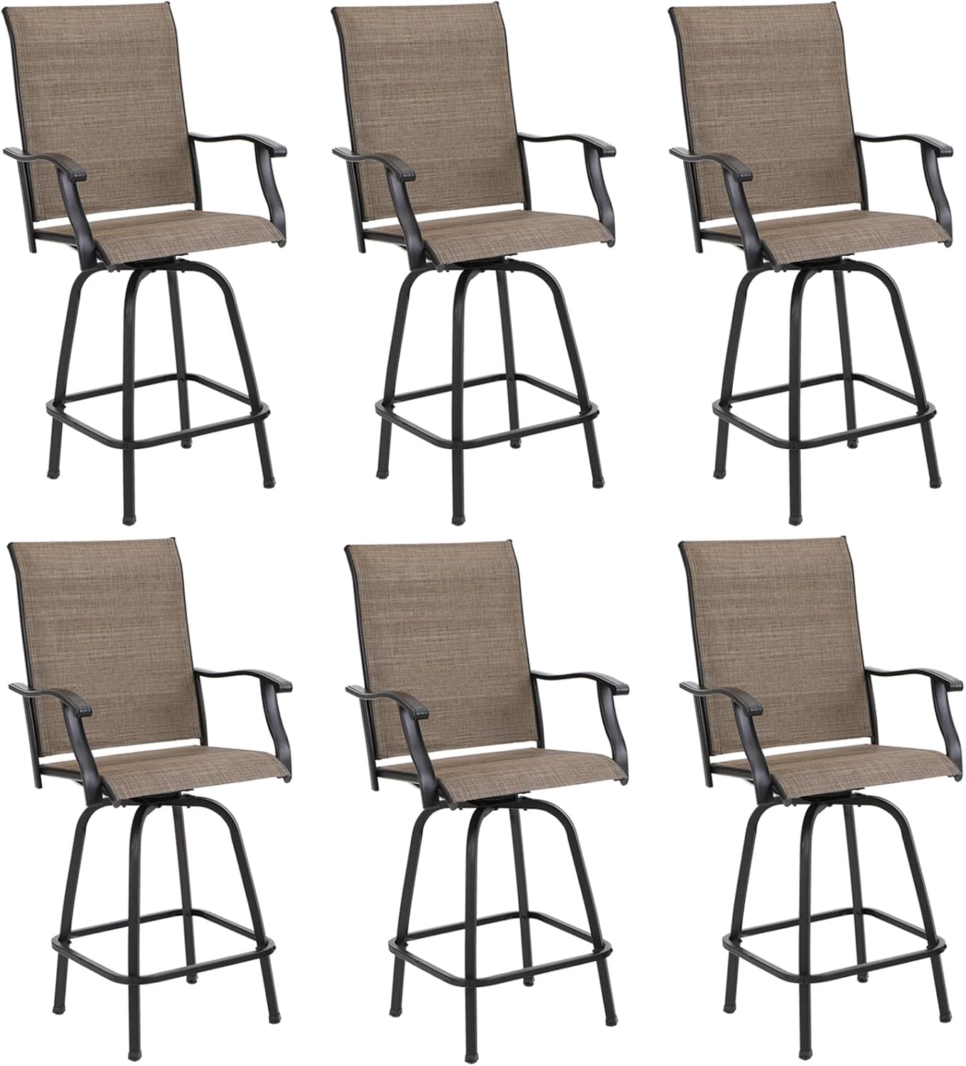 PHI VILLA Outdoor Swivel Bar Stools Set of 2, Bar Height Patio Chairs 30" Seat Height with All-Weather Brown Textilene Fabric, Tall Patio Chairs Furniture for Outside, Deck, Yard and Garden