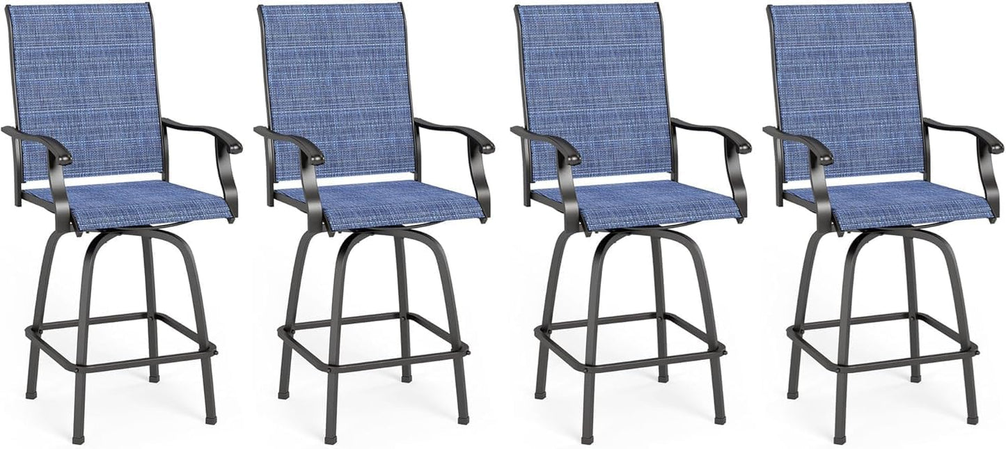 MFSTUDIO Outdoor Bar Stools Set of 4, Patio Bar Height Sling Chairs, Steel Frame All-Weather Resistant,Breathable Textilene Fabric
