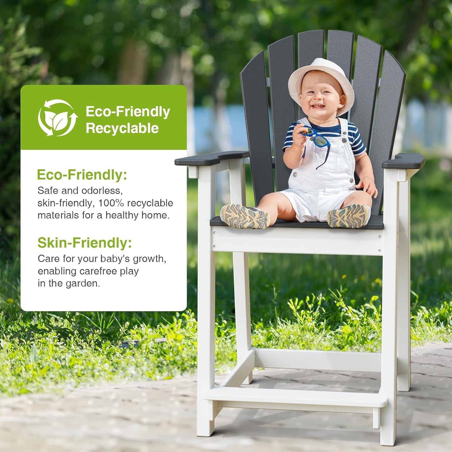 Tall Adirondack Chairs, Outdoor Balcony Chair, Patio Bar Stool with Widened Arms, High Back, Footrest, 400lbs, All-Weather Bar Height Chair for Garden, Yard, Backyard