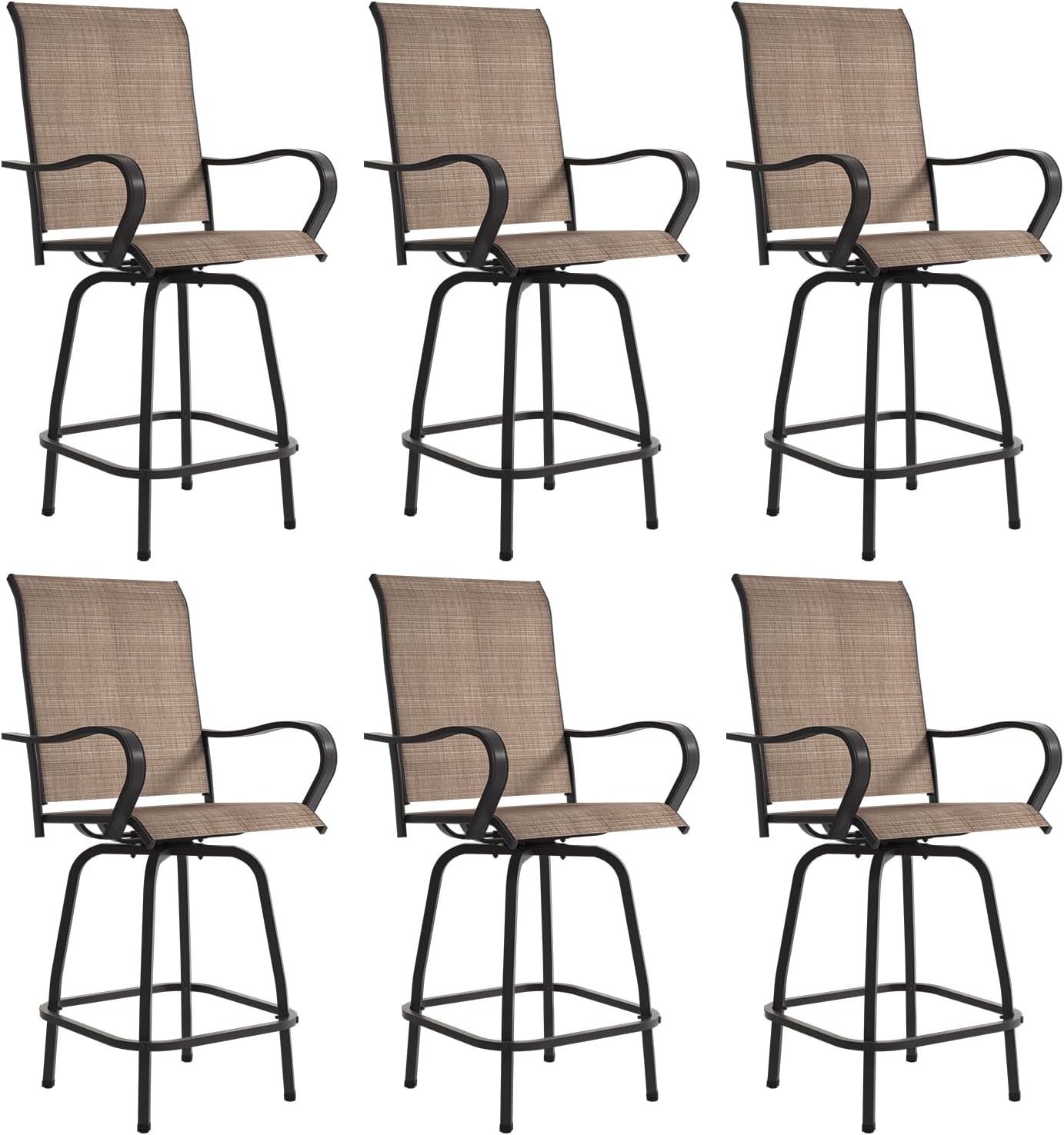 Aoxun Outdoor Swivel Bar Stools Set of 2, Premium Patio Bar Stools, Textilene Bar Height Patio Chairs, Tall Patio Chairs for Yard, Garden, Balcony (Brown)