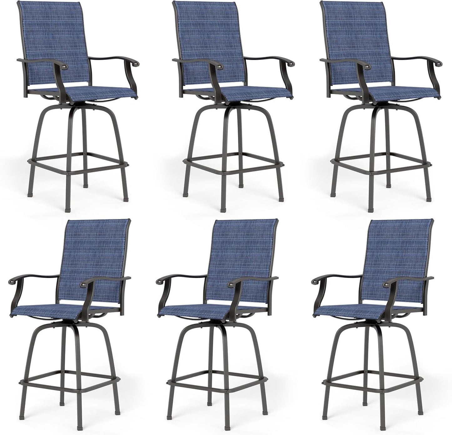 PHI VILLA Outdoor Swivel Bar Stools Set of 2, Bar Height Patio Chairs 30" Seat Height with All-Weather Brown Textilene Fabric, Tall Patio Chairs Furniture for Outside, Deck, Yard and Garden