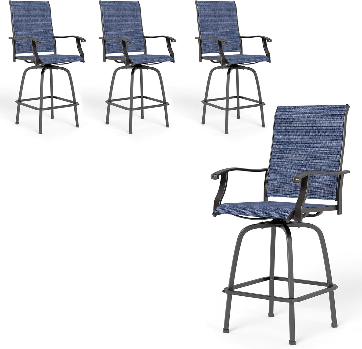 PHI VILLA Outdoor Swivel Bar Stools Set of 2, Bar Height Patio Chairs 30" Seat Height with All-Weather Brown Textilene Fabric, Tall Patio Chairs Furniture for Outside, Deck, Yard and Garden