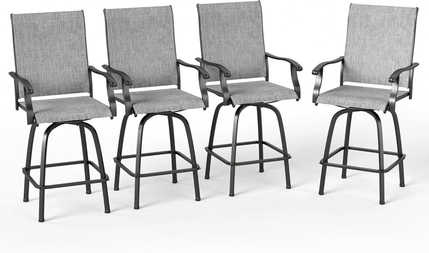 PHI VILLA Outdoor Swivel Bar Stools Set of 2, Bar Height Patio Chairs 30" Seat Height with All-Weather Brown Textilene Fabric, Tall Patio Chairs Furniture for Outside, Deck, Yard and Garden