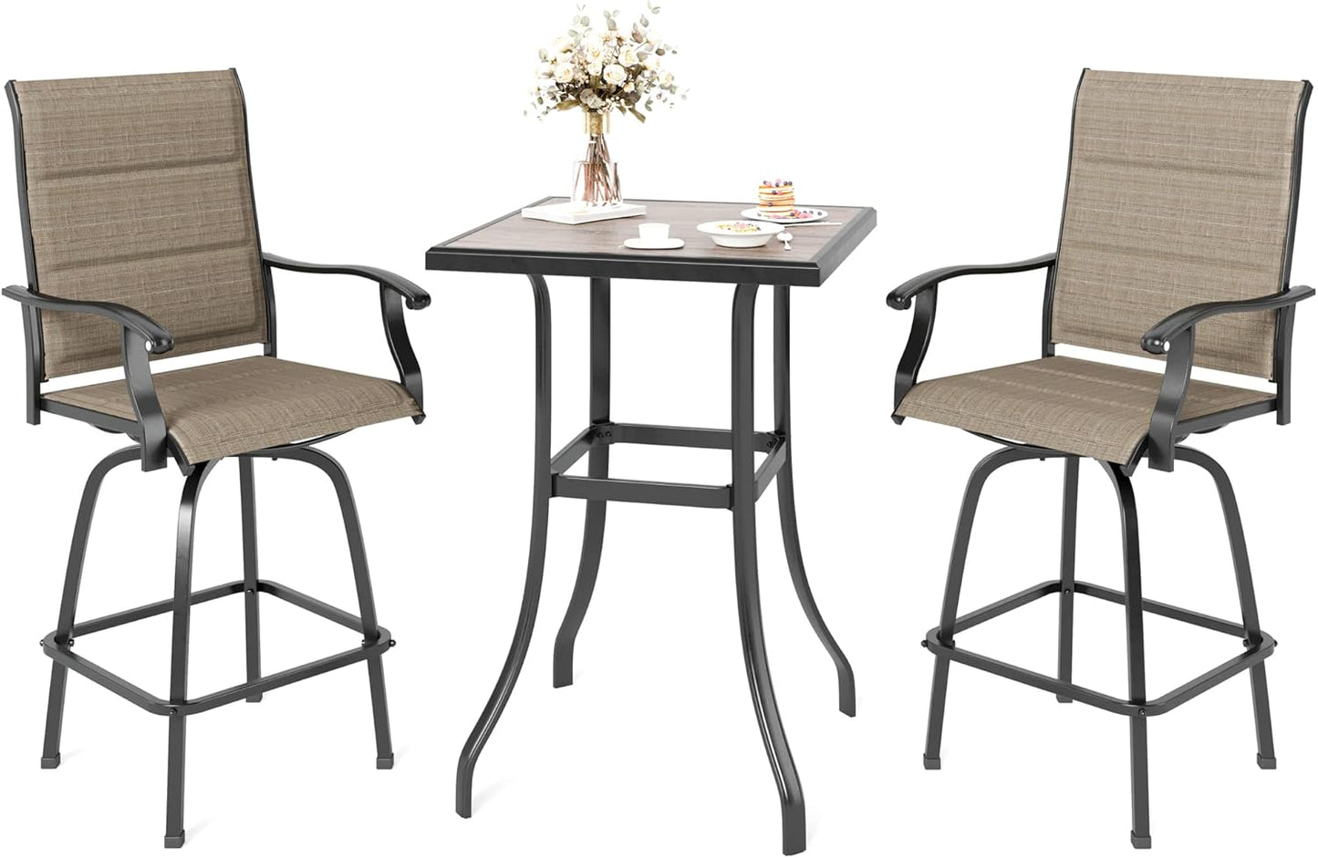 MFSTUDIO Outdoor Bar Stools Set of 4, Patio Bar Height Sling Chairs, Steel Frame All-Weather Resistant,Breathable Textilene Fabric