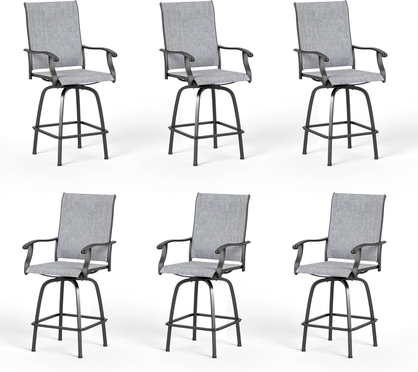 PHI VILLA Outdoor Swivel Bar Stools Set of 2, Bar Height Patio Chairs 30" Seat Height with All-Weather Brown Textilene Fabric, Tall Patio Chairs Furniture for Outside, Deck, Yard and Garden