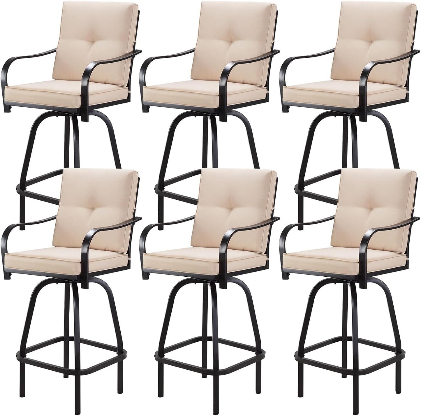Patio Swivel Bar Stools Set of 2, Outdoor Bar Height Patio Swivel Chairs with Cushion for Garden Balcony Backyard (Grey)