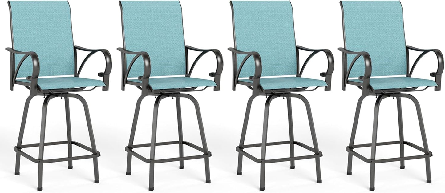 MFSTUDIO Outdoor Bar Stools Set of 4, Patio Bar Height Sling Chairs, Steel Frame All-Weather Resistant,Breathable Textilene Fabric