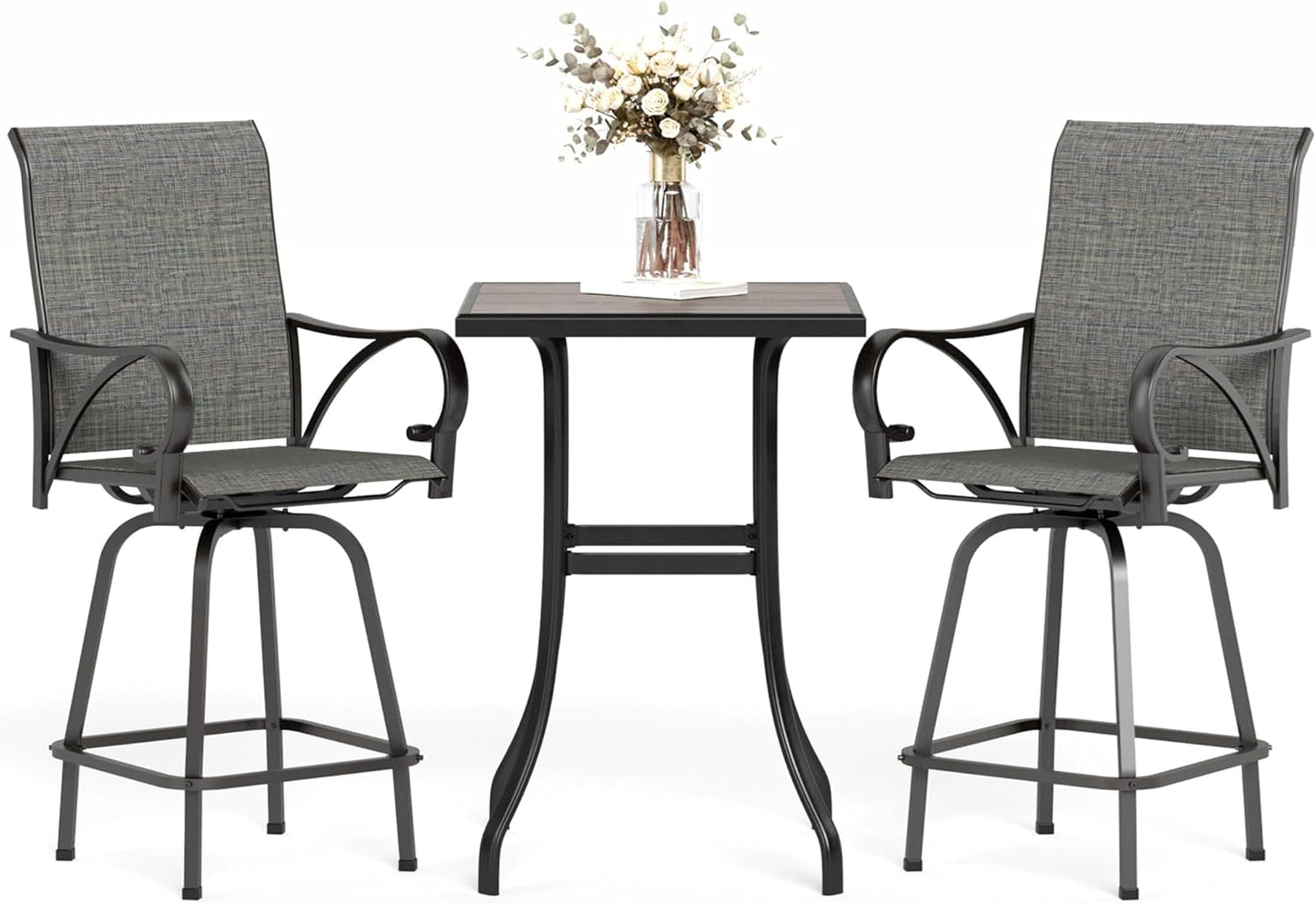 MFSTUDIO Outdoor Bar Stools Set of 4, Patio Bar Height Sling Chairs, Steel Frame All-Weather Resistant,Breathable Textilene Fabric