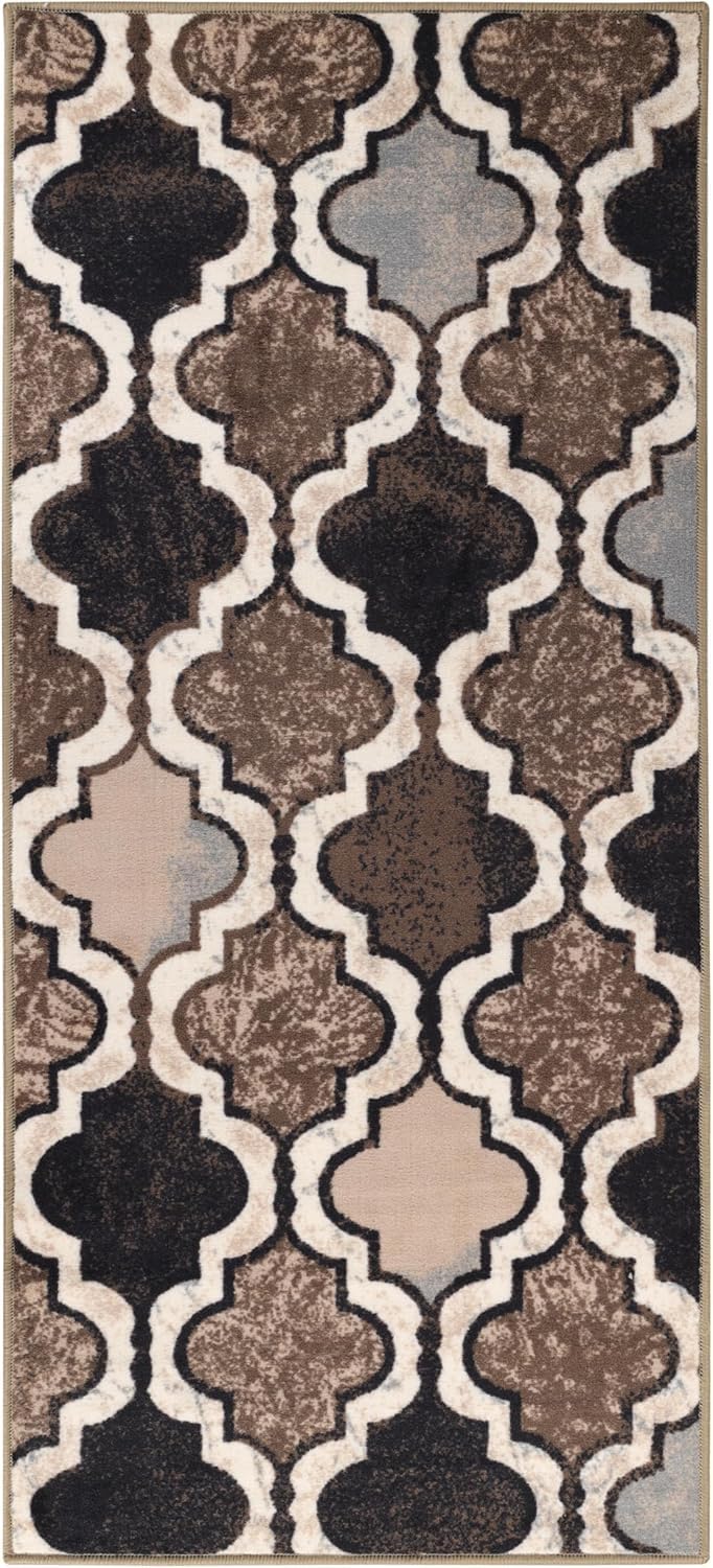 Superior Viking 3 Piece Indoor Area Rug Set, Jute Backing, Modern Trellis Decor for Hallway, Entry, Office, Kitchen, Bedroom, Living Room Floors, Plush Rugs, 2' 7" x 8', 2' x 3', 4' x 6', Chocolate
