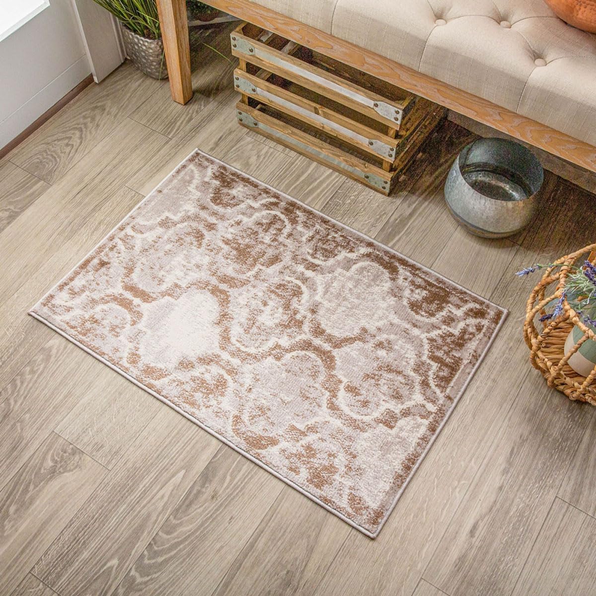 Superior Viking 3 Piece Indoor Area Rug Set, Jute Backing, Modern Trellis Decor for Hallway, Entry, Office, Kitchen, Bedroom, Living Room Floors, Plush Rugs, 2' 7" x 8', 2' x 3', 4' x 6', Chocolate