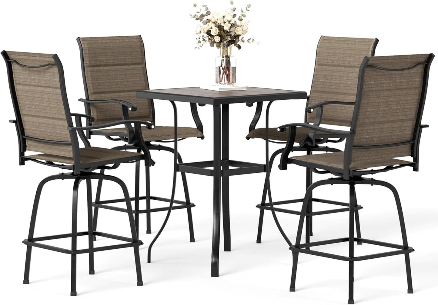 MFSTUDIO Outdoor Bar Stools Set of 4, Patio Bar Height Sling Chairs, Steel Frame All-Weather Resistant,Breathable Textilene Fabric