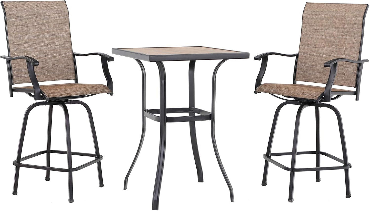 PHI VILLA Outdoor Swivel Bar Stools Set of 2, Bar Height Patio Chairs 30" Seat Height with All-Weather Brown Textilene Fabric, Tall Patio Chairs Furniture for Outside, Deck, Yard and Garden