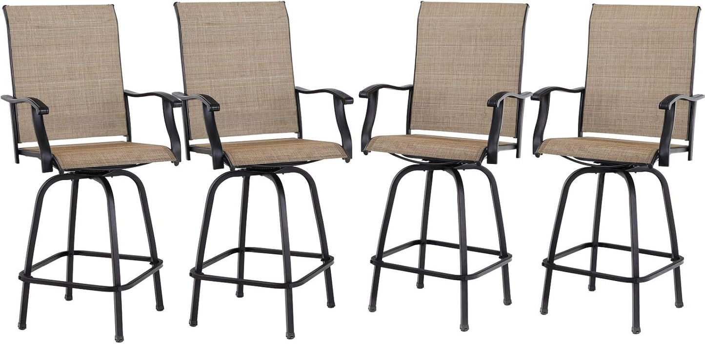 PHI VILLA Outdoor Swivel Bar Stools Set of 2, Bar Height Patio Chairs 30" Seat Height with All-Weather Brown Textilene Fabric, Tall Patio Chairs Furniture for Outside, Deck, Yard and Garden