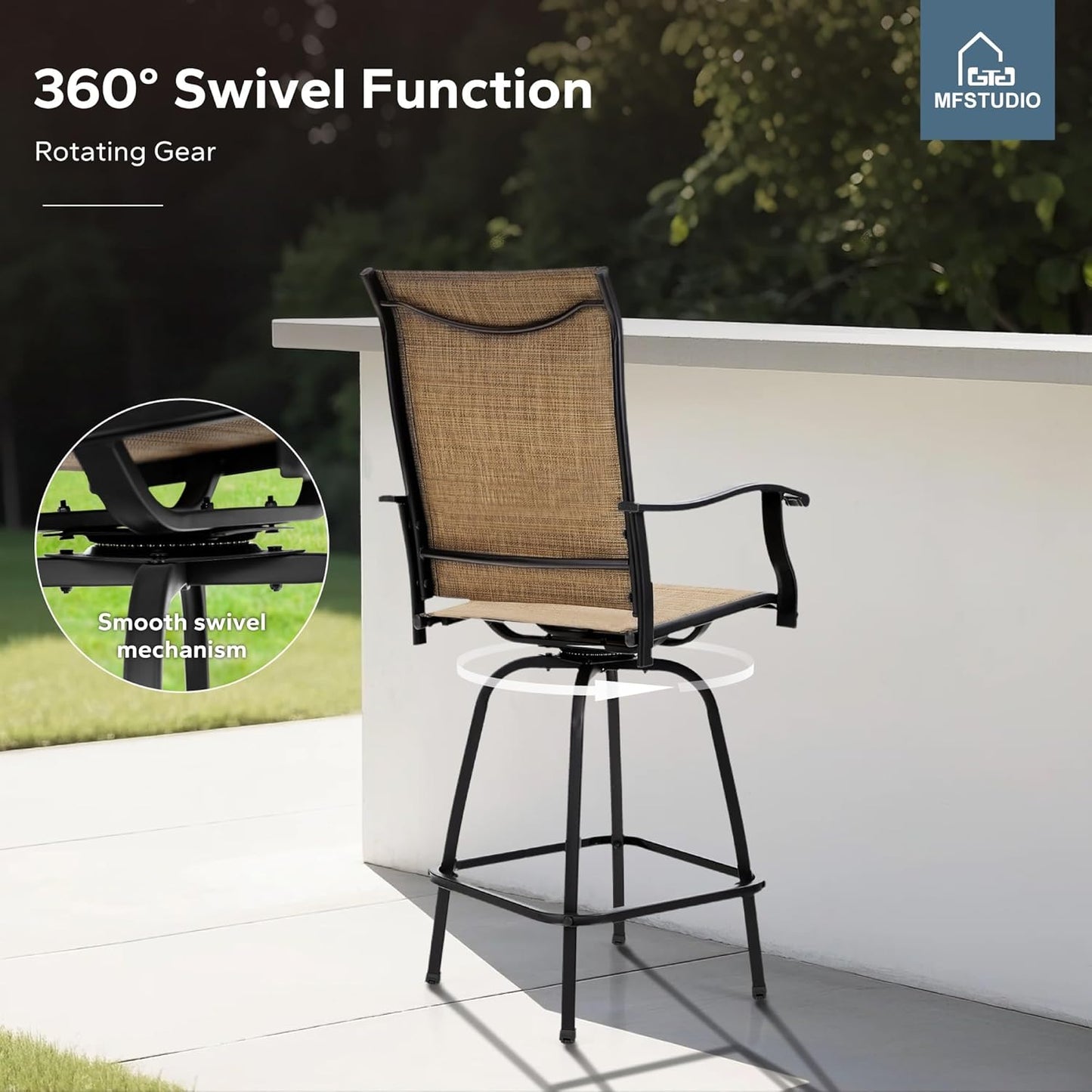 MFSTUDIO Outdoor Bar Stools Set of 4, Patio Bar Height Sling Chairs, Steel Frame All-Weather Resistant,Breathable Textilene Fabric
