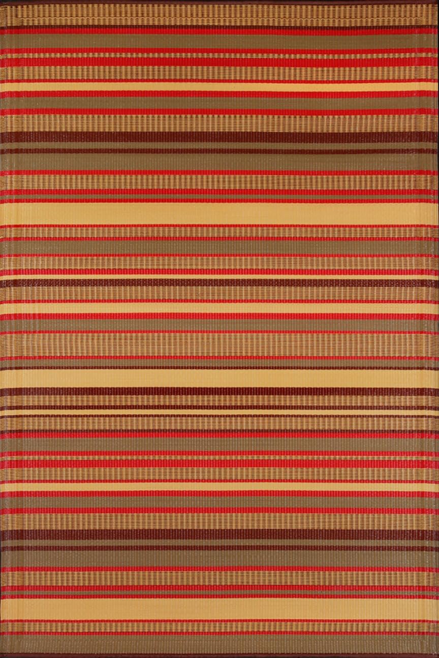 Mad Mats Geometric Stripe 5x8 Brown Outdoor Rug, Reversible Plastic Mat for Patio, Porch, Poolside, Mudroom, Camping, RV, Deck
