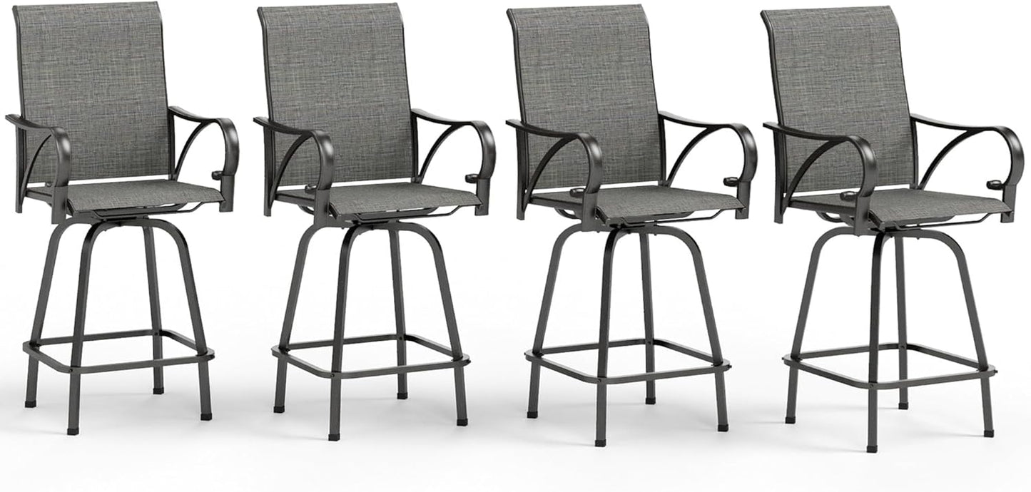 MFSTUDIO Outdoor Bar Stools Set of 4, Patio Bar Height Sling Chairs, Steel Frame All-Weather Resistant,Breathable Textilene Fabric