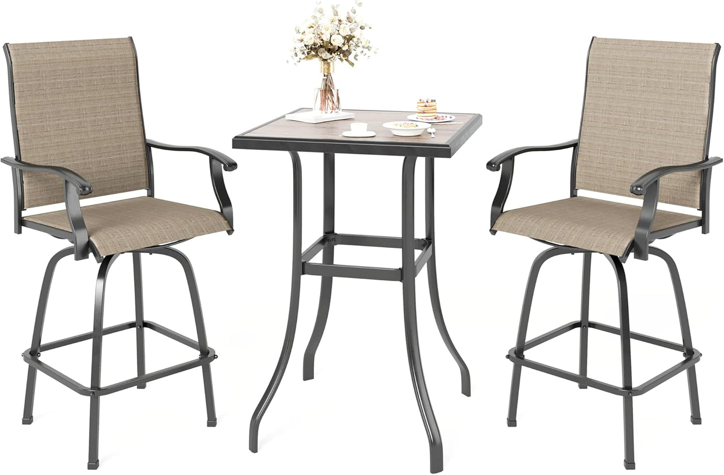 MFSTUDIO Outdoor Bar Stools Set of 4, Patio Bar Height Sling Chairs, Steel Frame All-Weather Resistant,Breathable Textilene Fabric