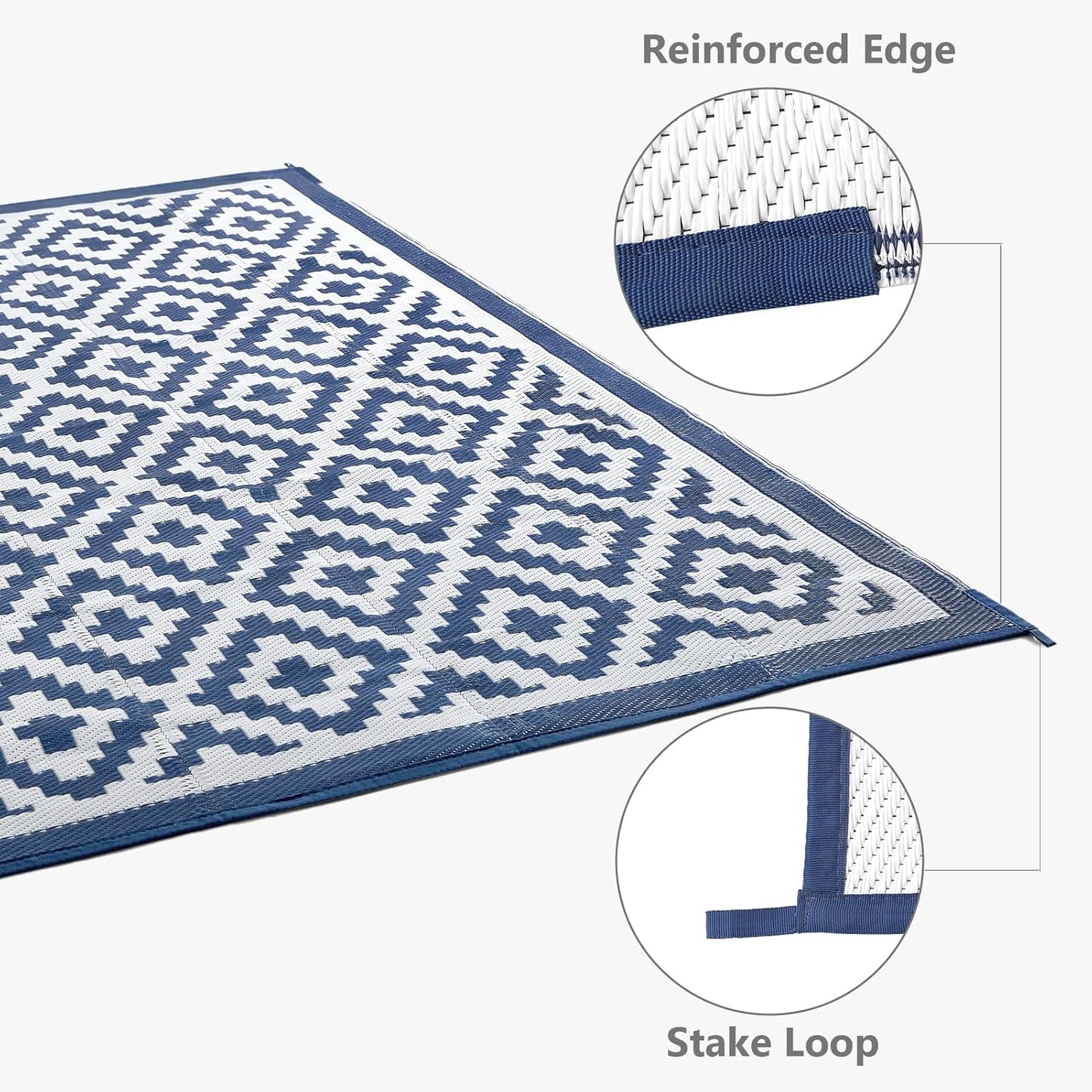 WILDPATH 6x9 ft Outdoor Rug Waterproof, Plastic Straw Patio Carpet - UV Resistant Reversible Indoor Outdoor Rugs for Porch, Camping, Poolside, RV, Balcony, Easy to Clean, Blue and White