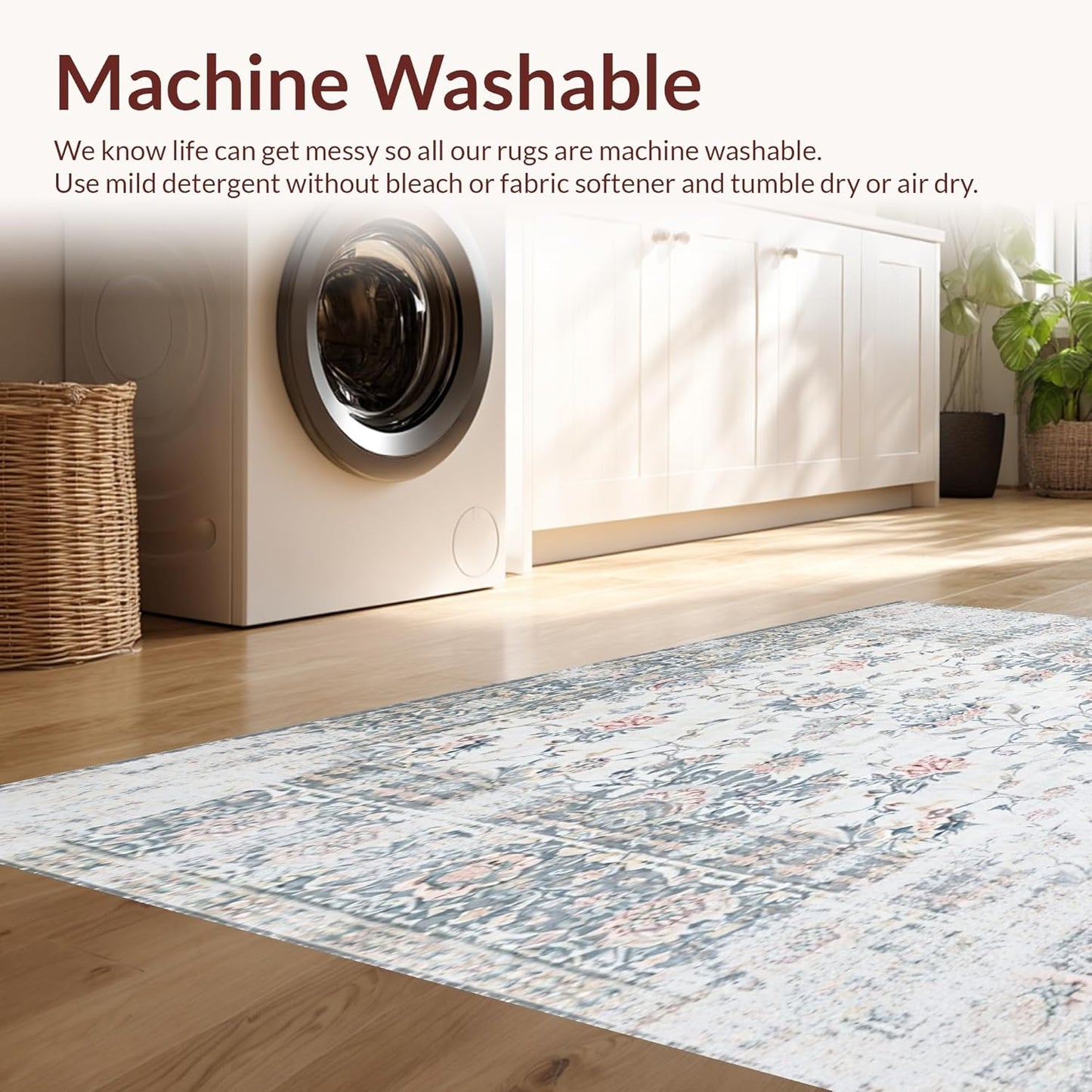 Ultra Soft Area Rug 8x10, Non Slip, Stain Resistant, Washable Area Rugs for Living Room, Bedroom, Farmhouse Grey Kitchen Carpet Set, 3 Piece Washable Non Slip Runner Rug (White, 8x10)