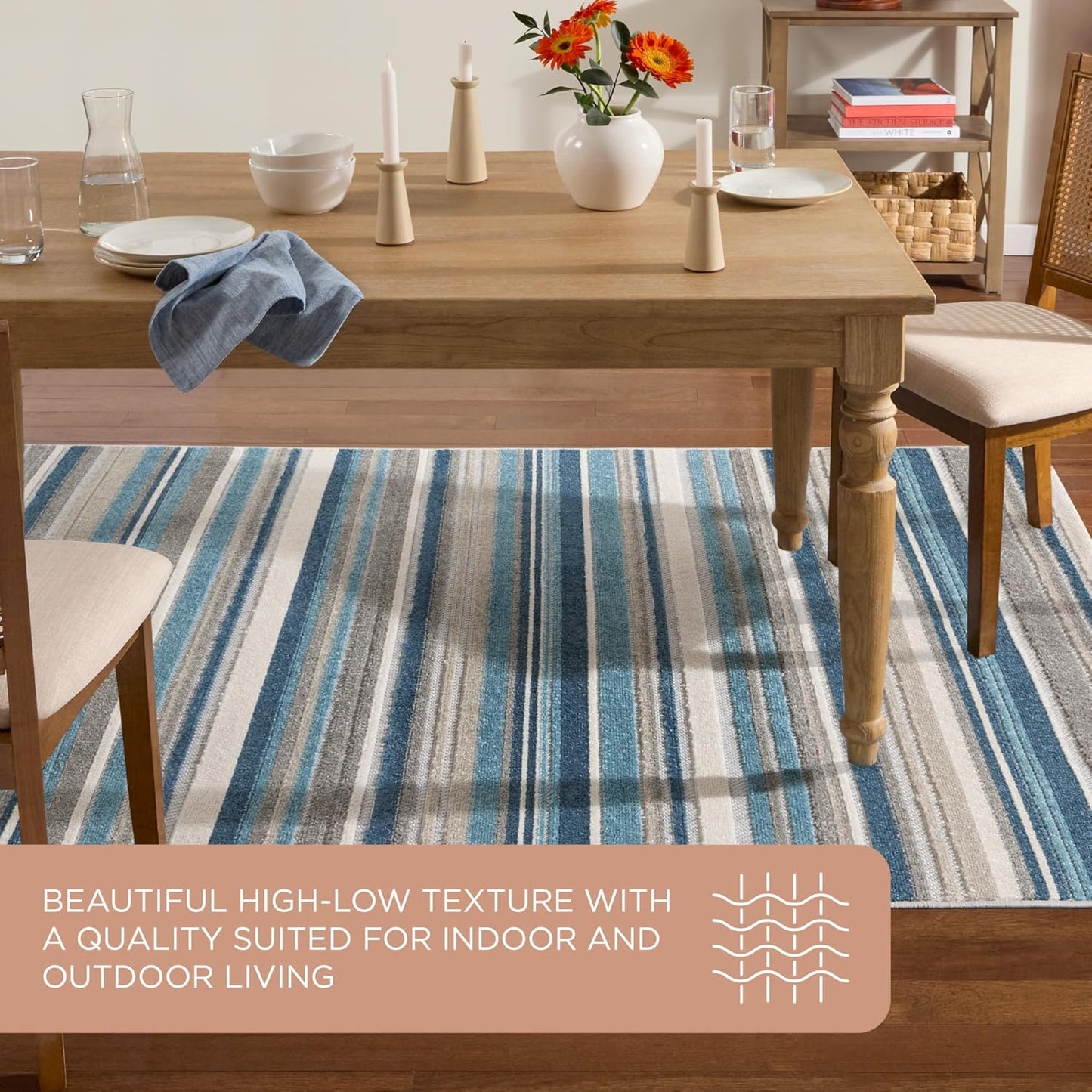 TOWN & COUNTRY EVERYDAY Rio Multicolor Stripe Indoor Outdoor Area Rug, UV Fade Resistant, High-Low Pile, Blue/Multi, 3'11"x5'2"