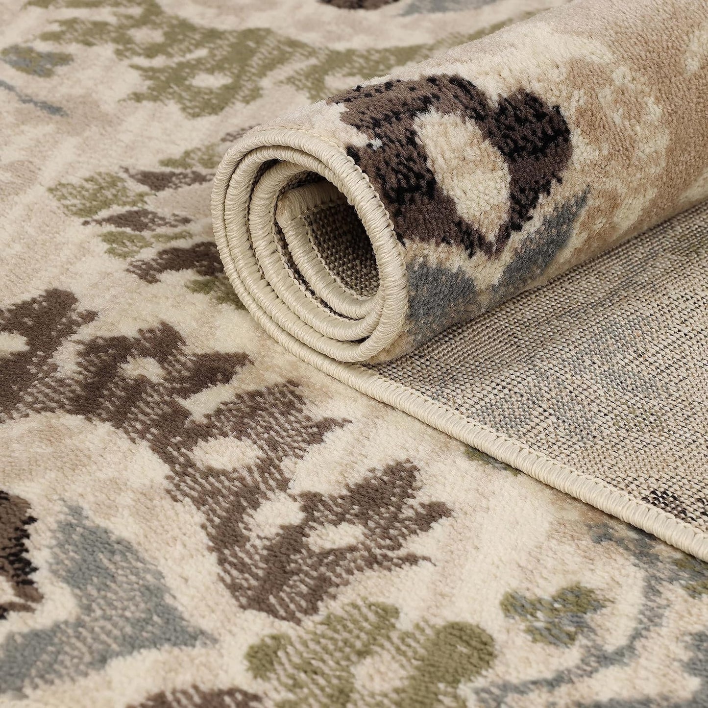 Superior Augusta 3 Piece Indoor Area Rug Set, Jute Backing, Floral Damask Decor for Hallway, Entry, Office, Kitchen, Bedroom, Living Room Floors, Plush Rugs, 2' 7" x 8', 2' x 3', 5' x 8', Beige