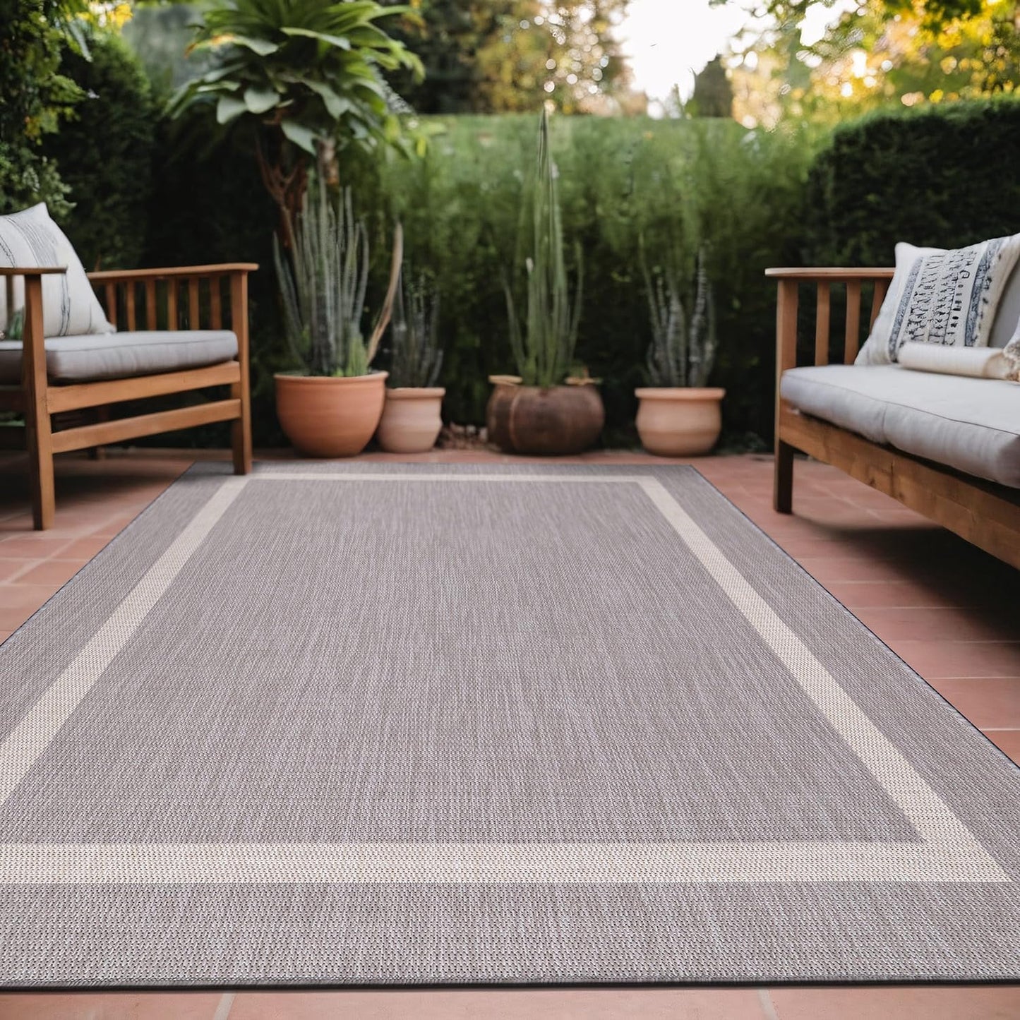 Stripe Outdoor Rug 8x10 Washable Outside Carpet for Indoor Patio Porch Waterproof Easy Cleaning Non Shedding Area Rugs Gray 8 x 10