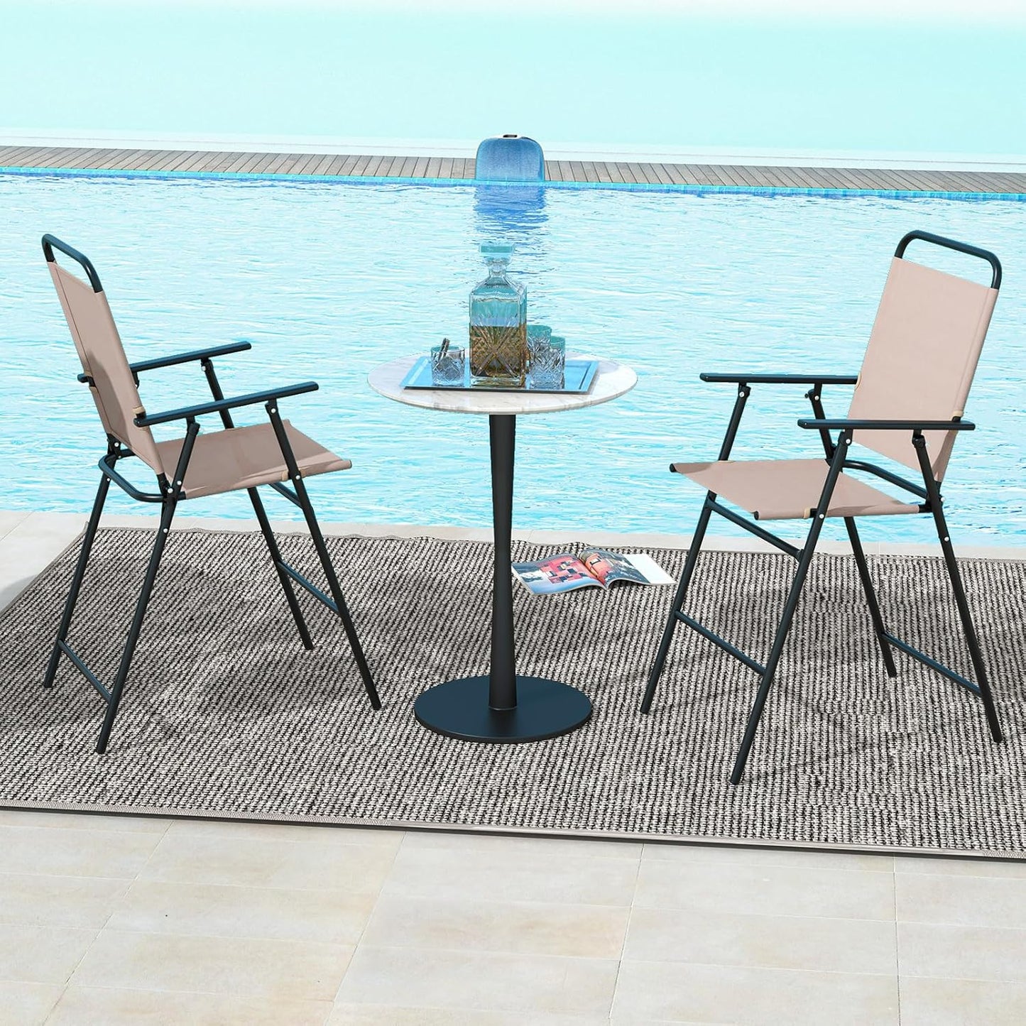Giantex Outdoor Folding Bar Chair Set of 2, Counter-Height Patio Chairs with Backrest, Armrests, Footrest, Metal Frame, Patio Furniture Chair Set for Backyard Poolside Balcony, 330 LBS Capacity (1)