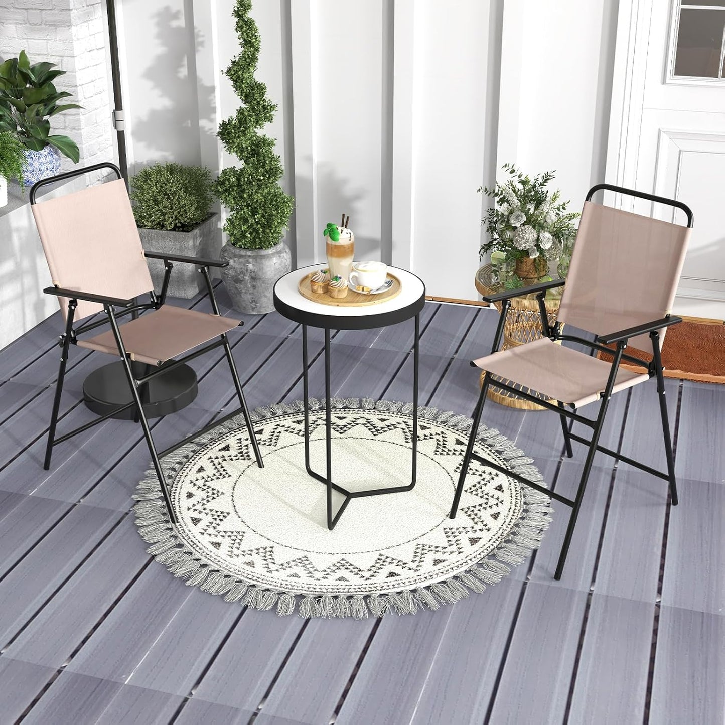 Giantex Outdoor Folding Bar Chair Set of 2, Counter-Height Patio Chairs with Backrest, Armrests, Footrest, Metal Frame, Patio Furniture Chair Set for Backyard Poolside Balcony, 330 LBS Capacity (1)