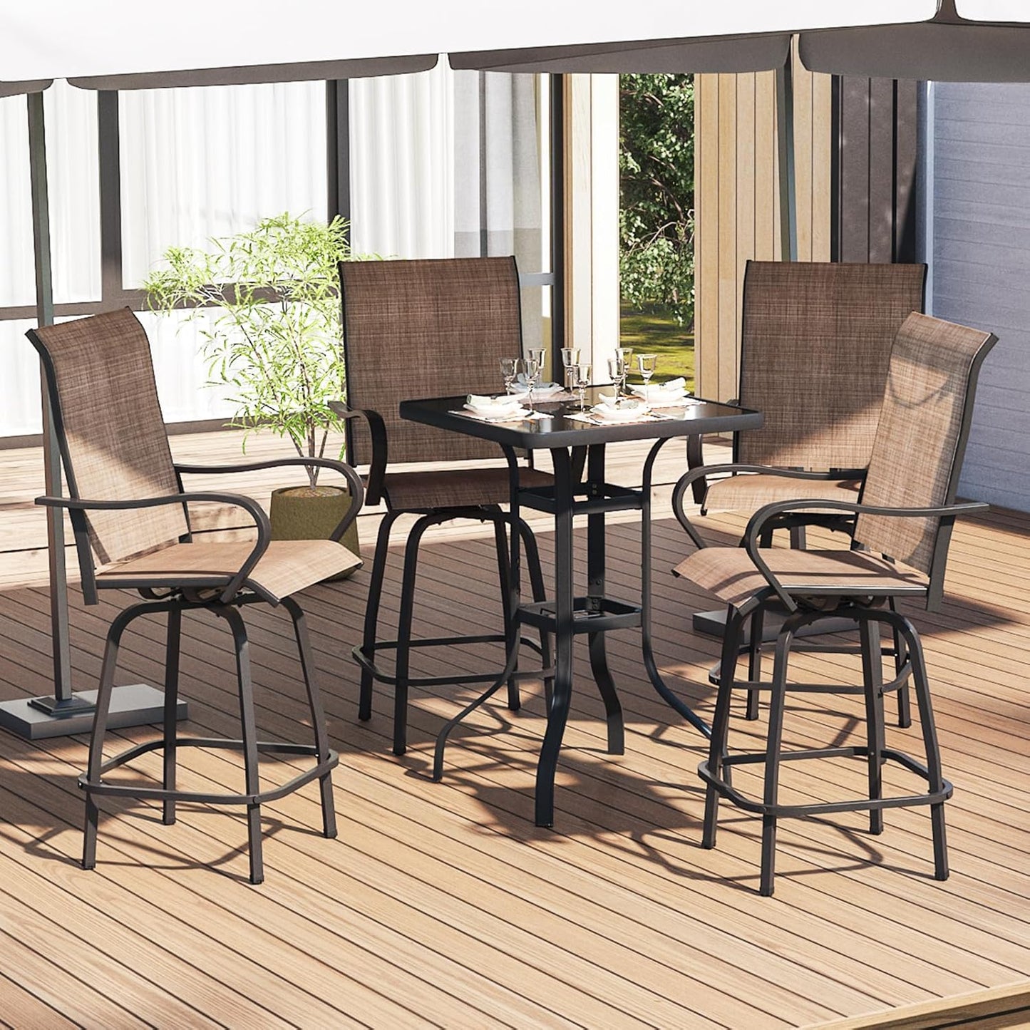 Aoxun Outdoor Swivel Bar Stools Set of 2, Premium Patio Bar Stools, Textilene Bar Height Patio Chairs, Tall Patio Chairs for Yard, Garden, Balcony (Brown)