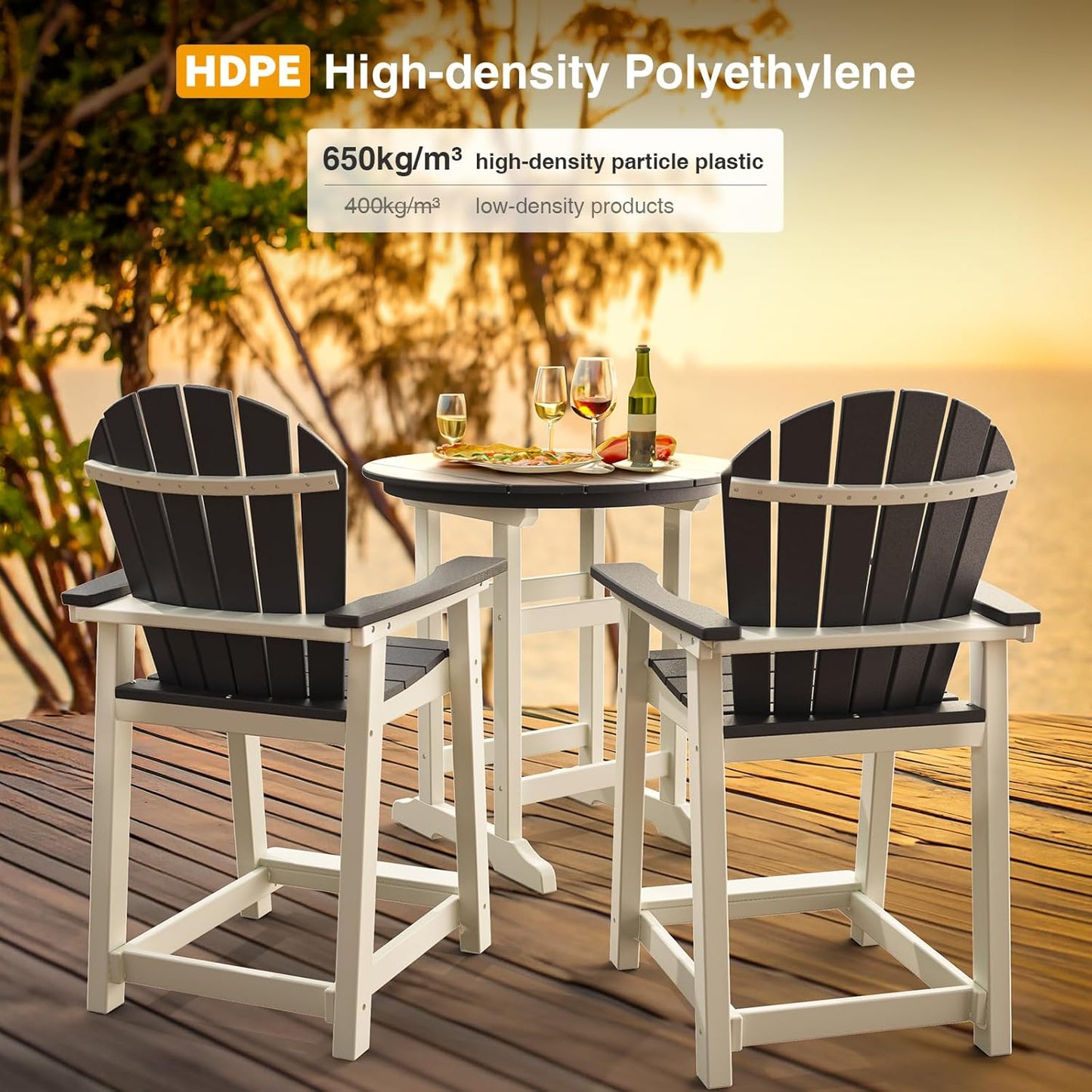 Tall Adirondack Chairs, Outdoor Balcony Chair, Patio Bar Stool with Widened Arms, High Back, Footrest, 400lbs, All-Weather Bar Height Chair for Garden, Yard, Backyard