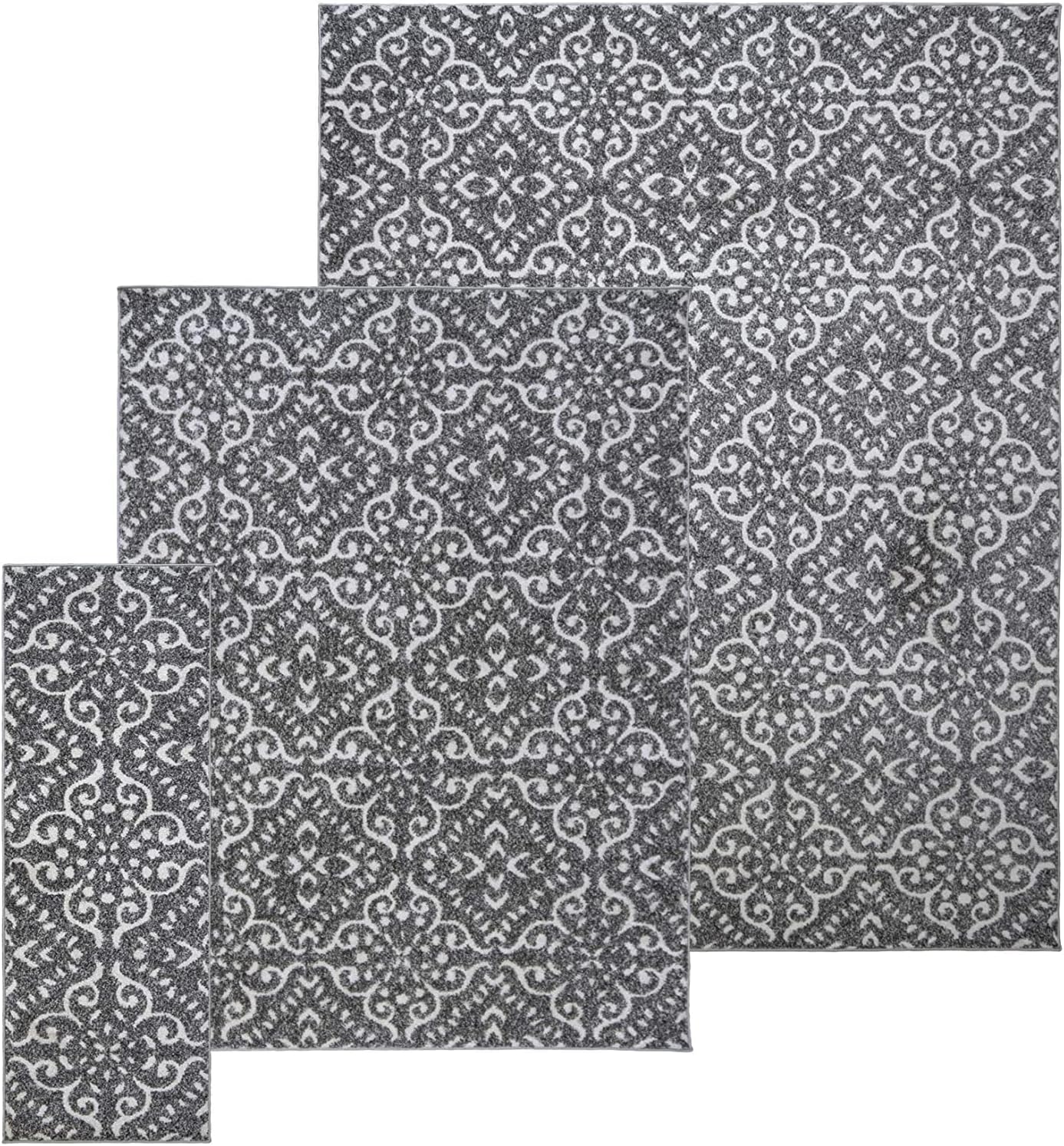 Gertmenian Area Rug 3 Piece Sets Non-Shedding Soft Modern Contemporary Carpet pc Living Room Dining Entryway Bedroom Runner Rugs Gift Set, 2x6 5x7 8x10 Large, Ivory Abstract Sunflower, 81742