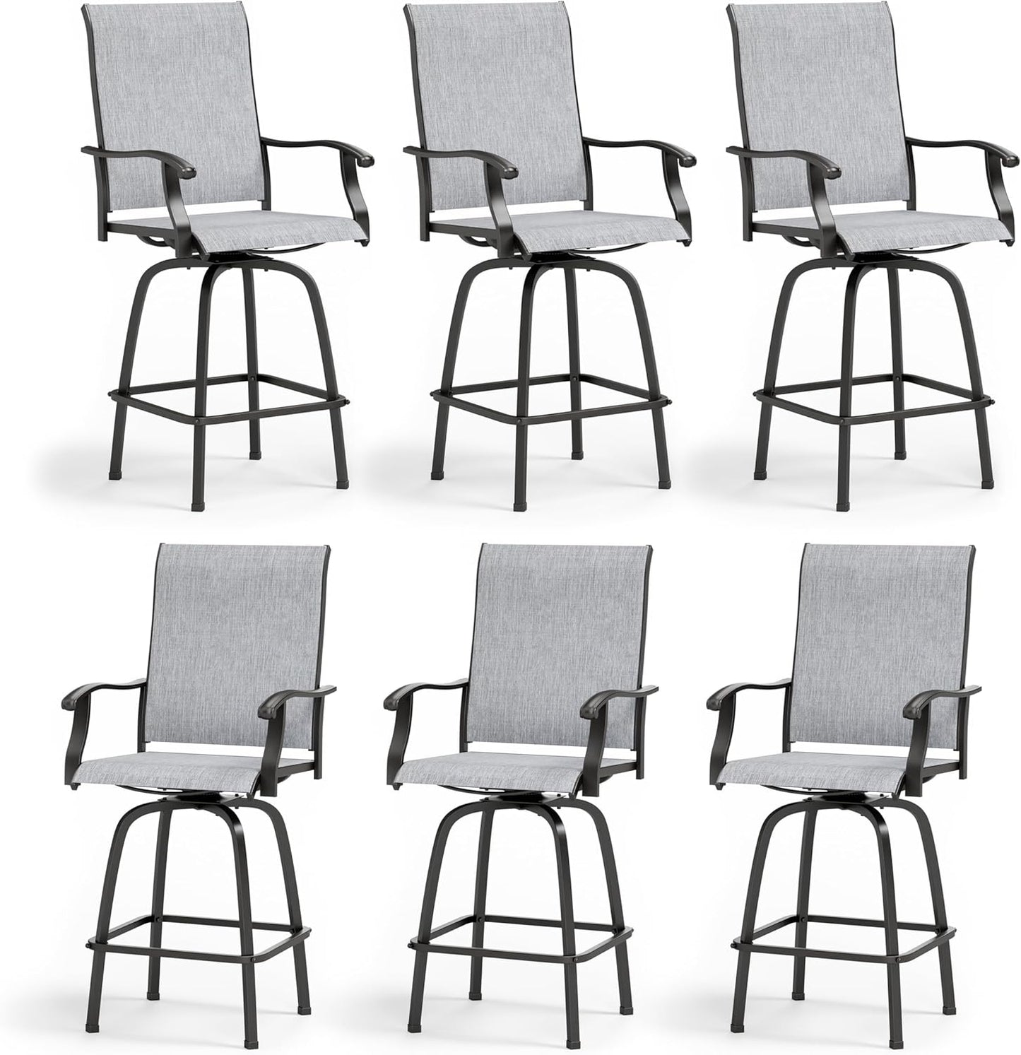 MFSTUDIO Outdoor Bar Stools Set of 4, Patio Bar Height Sling Chairs, Steel Frame All-Weather Resistant,Breathable Textilene Fabric