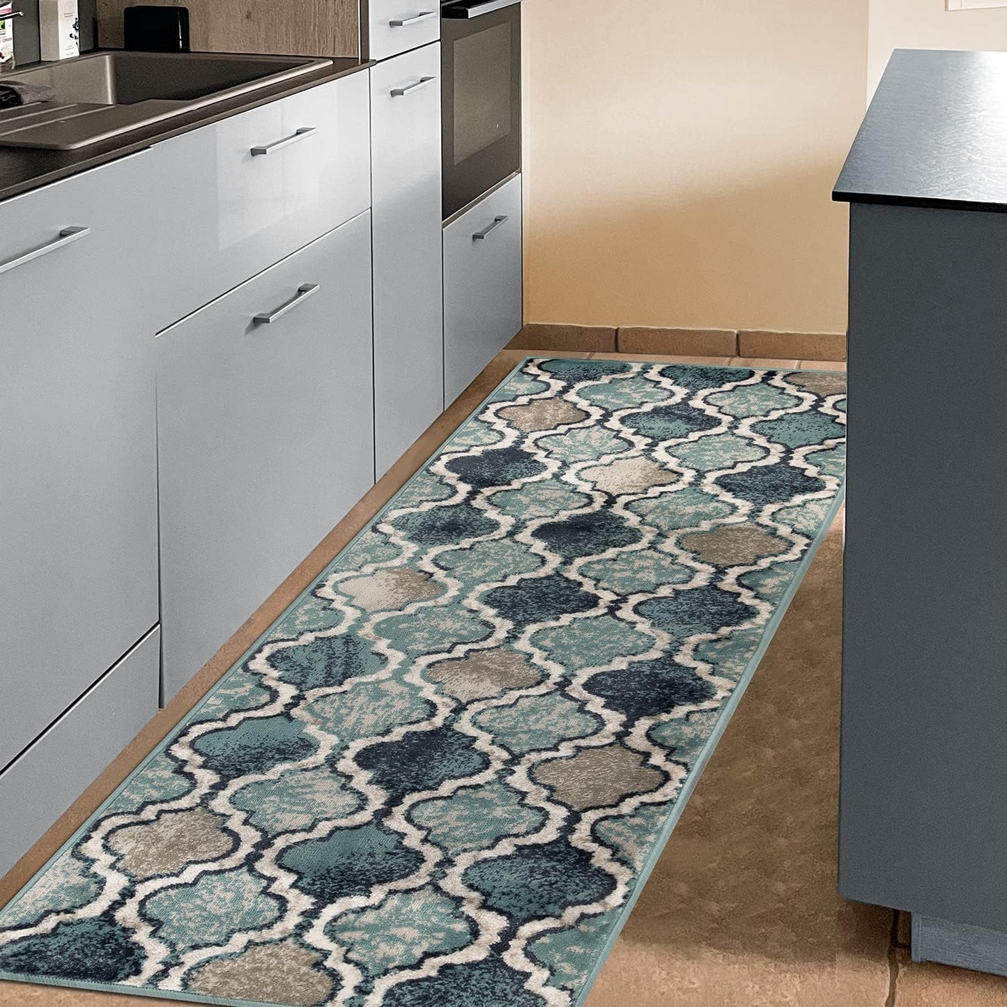Superior Viking 3 Piece Indoor Area Rug Set, Jute Backing, Modern Trellis Decor for Hallway, Entry, Office, Kitchen, Bedroom, Living Room Floors, Plush Rugs, 2' 7" x 8', 2' x 3', 4' x 6', Chocolate