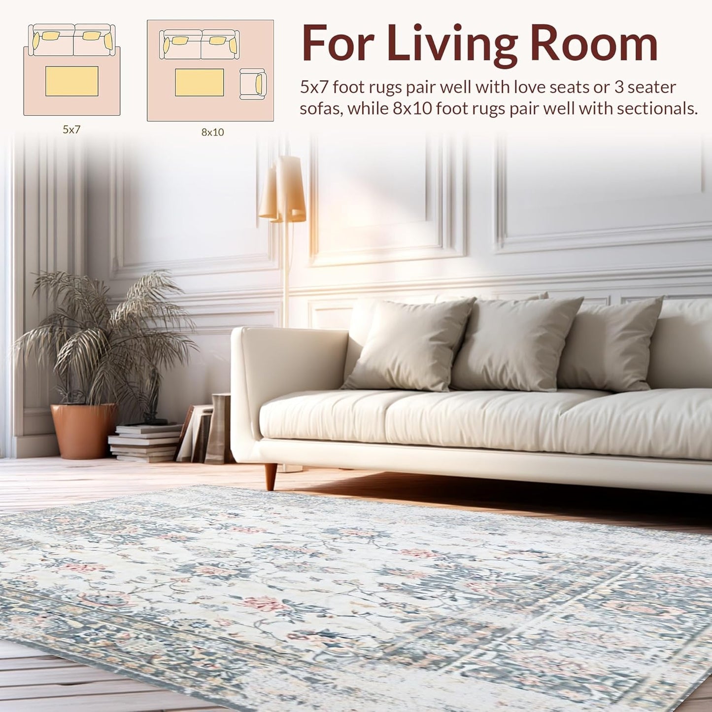 Ultra Soft Area Rug 8x10, Non Slip, Stain Resistant, Washable Area Rugs for Living Room, Bedroom, Farmhouse Grey Kitchen Carpet Set, 3 Piece Washable Non Slip Runner Rug (White, 8x10)