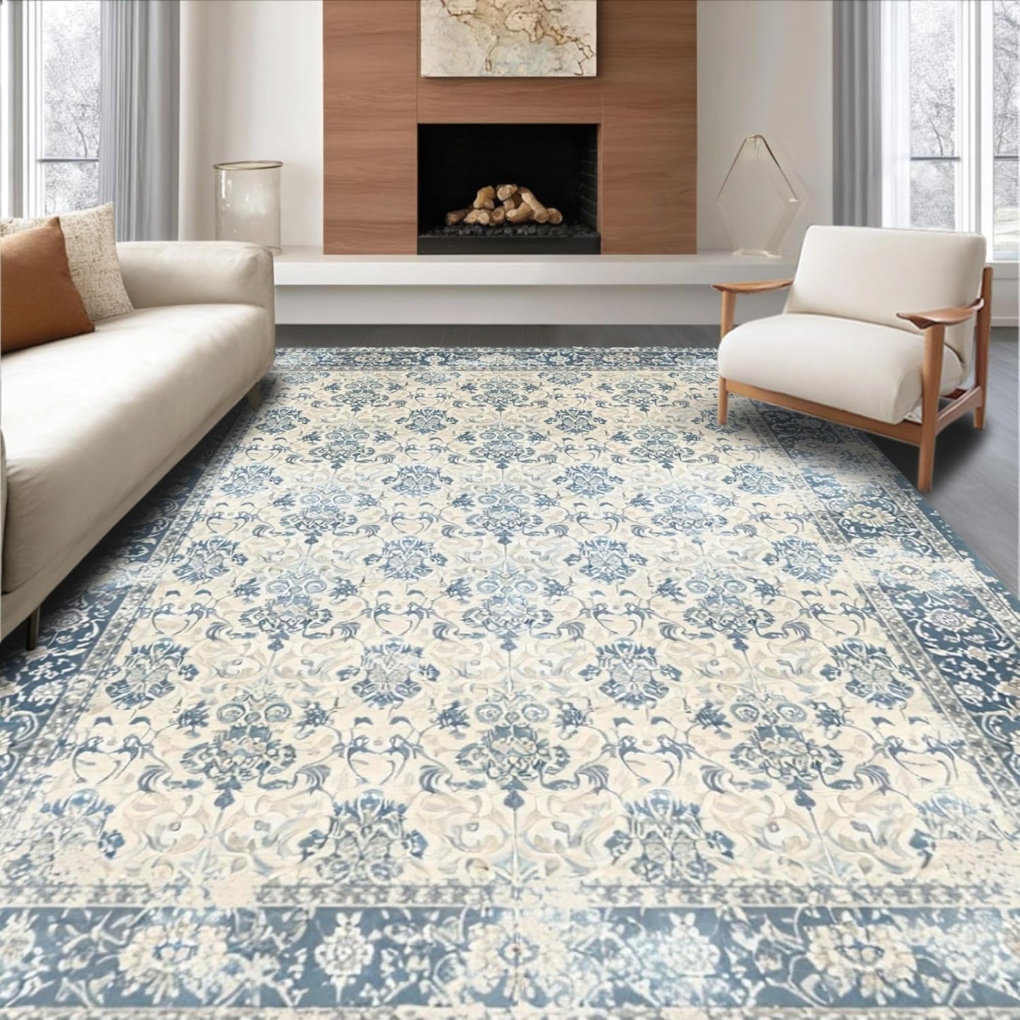 Ultra Soft Area Rug 8x10, Non Slip, Stain Resistant, Washable Area Rugs for Living Room, Bedroom, Farmhouse Grey Kitchen Carpet Set, 3 Piece Washable Non Slip Runner Rug (White, 8x10)