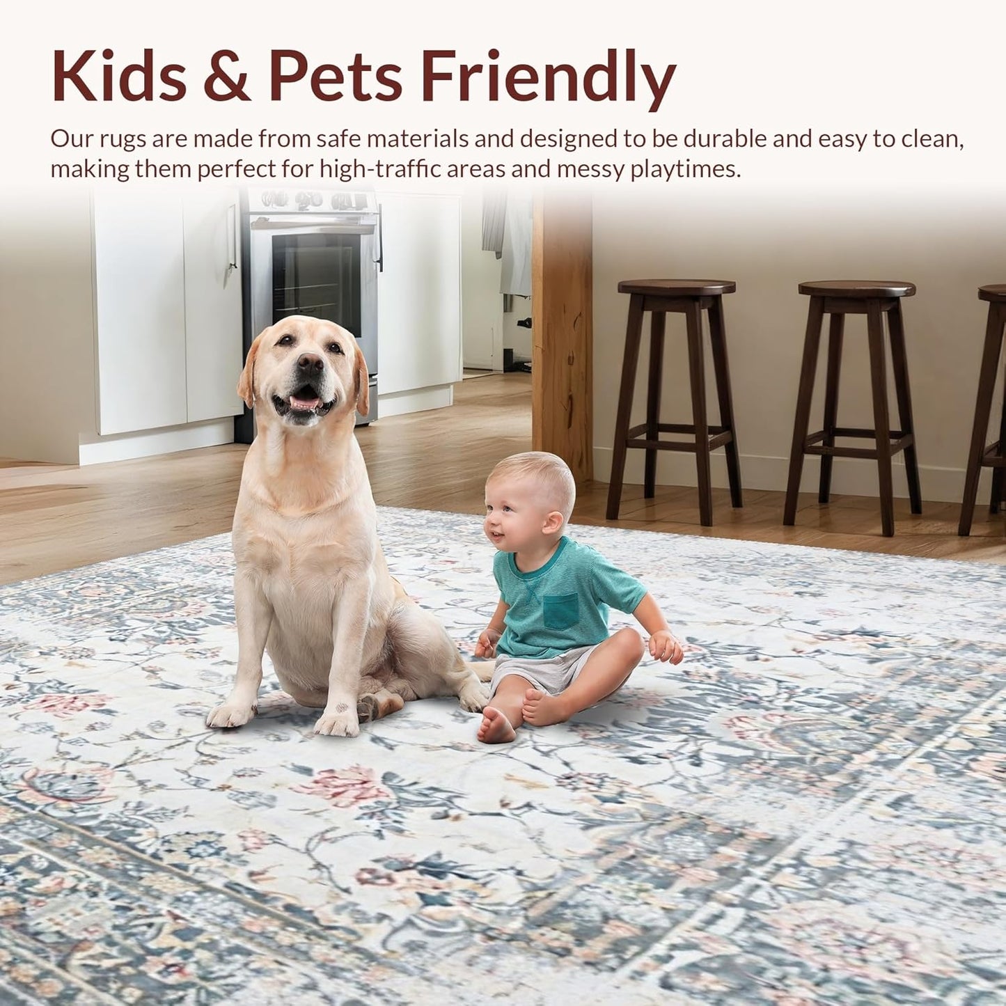 Ultra Soft Area Rug 8x10, Non Slip, Stain Resistant, Washable Area Rugs for Living Room, Bedroom, Farmhouse Grey Kitchen Carpet Set, 3 Piece Washable Non Slip Runner Rug (White, 8x10)