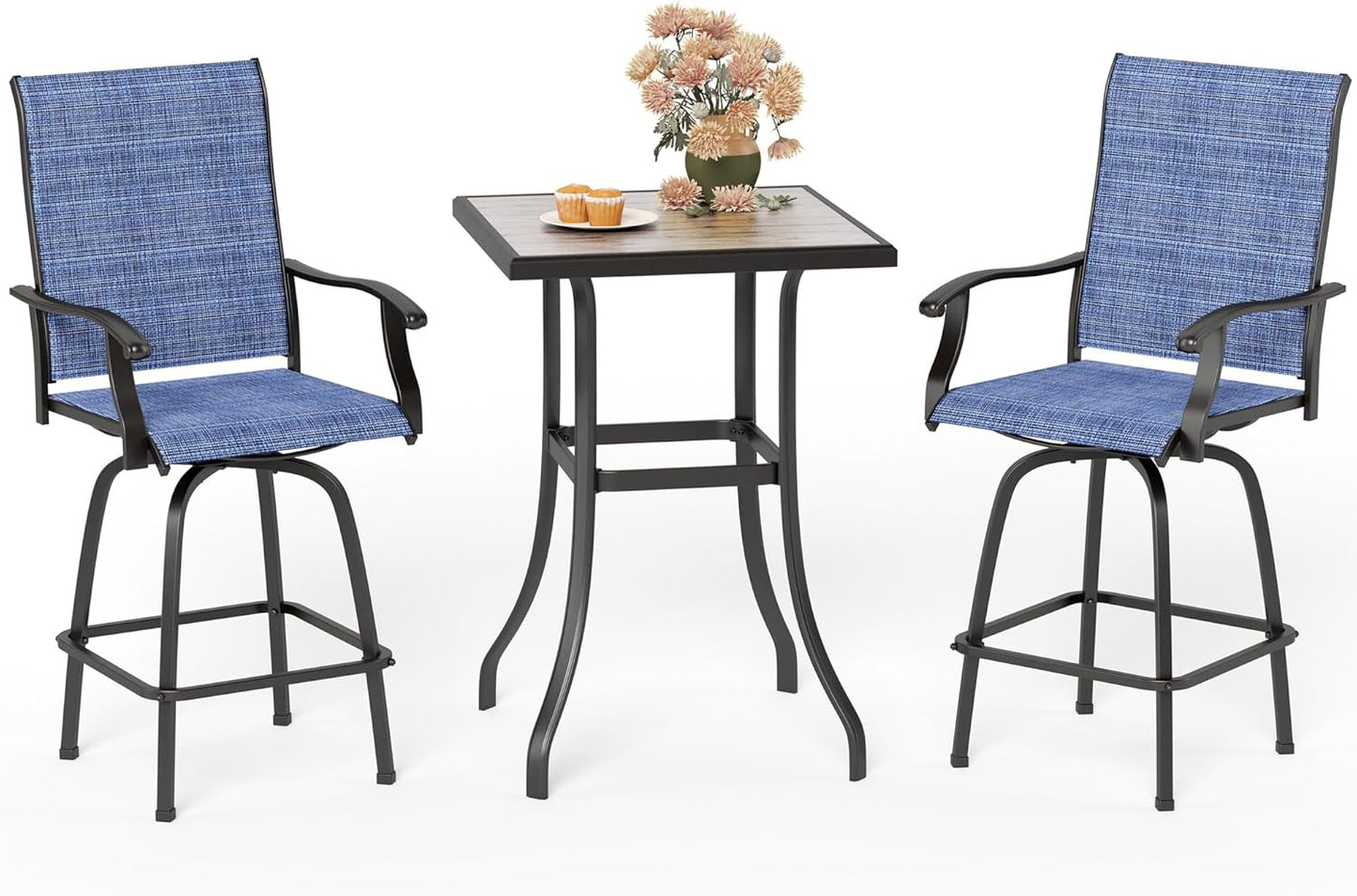 MFSTUDIO Outdoor Bar Stools Set of 4, Patio Bar Height Sling Chairs, Steel Frame All-Weather Resistant,Breathable Textilene Fabric