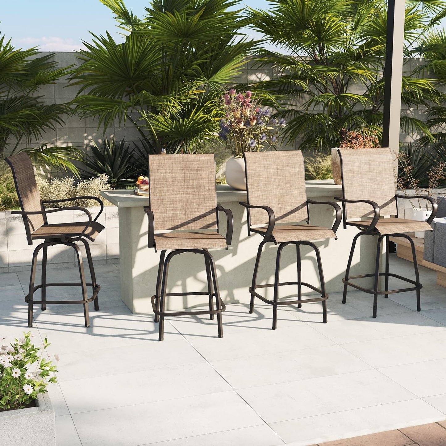 Aoxun Outdoor Swivel Bar Stools Set of 2, Premium Patio Bar Stools, Textilene Bar Height Patio Chairs, Tall Patio Chairs for Yard, Garden, Balcony (Brown)