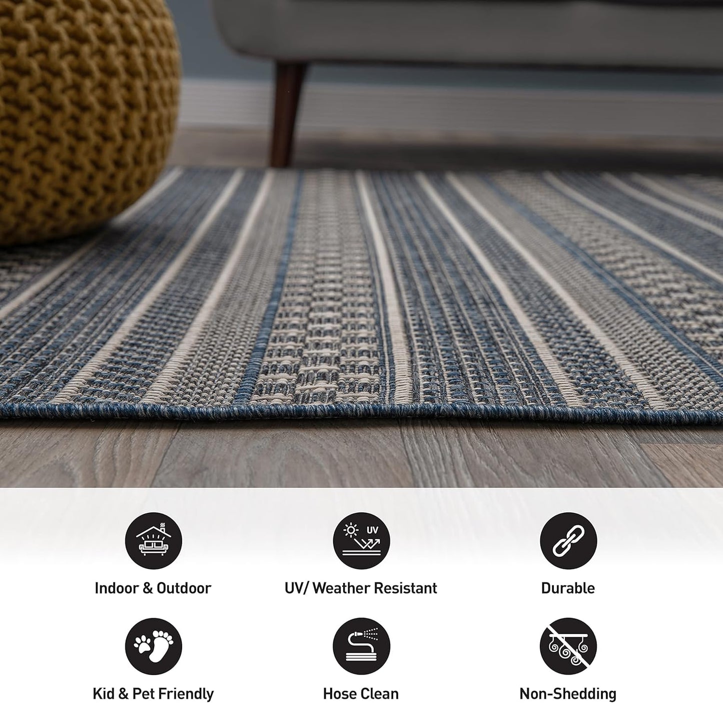 Rugshop Bohemian Stripes for Patio Rugs,Deck Rugs,Balcony Rugs Indoor/Outdoor Area Rug 5' x 7' Blue