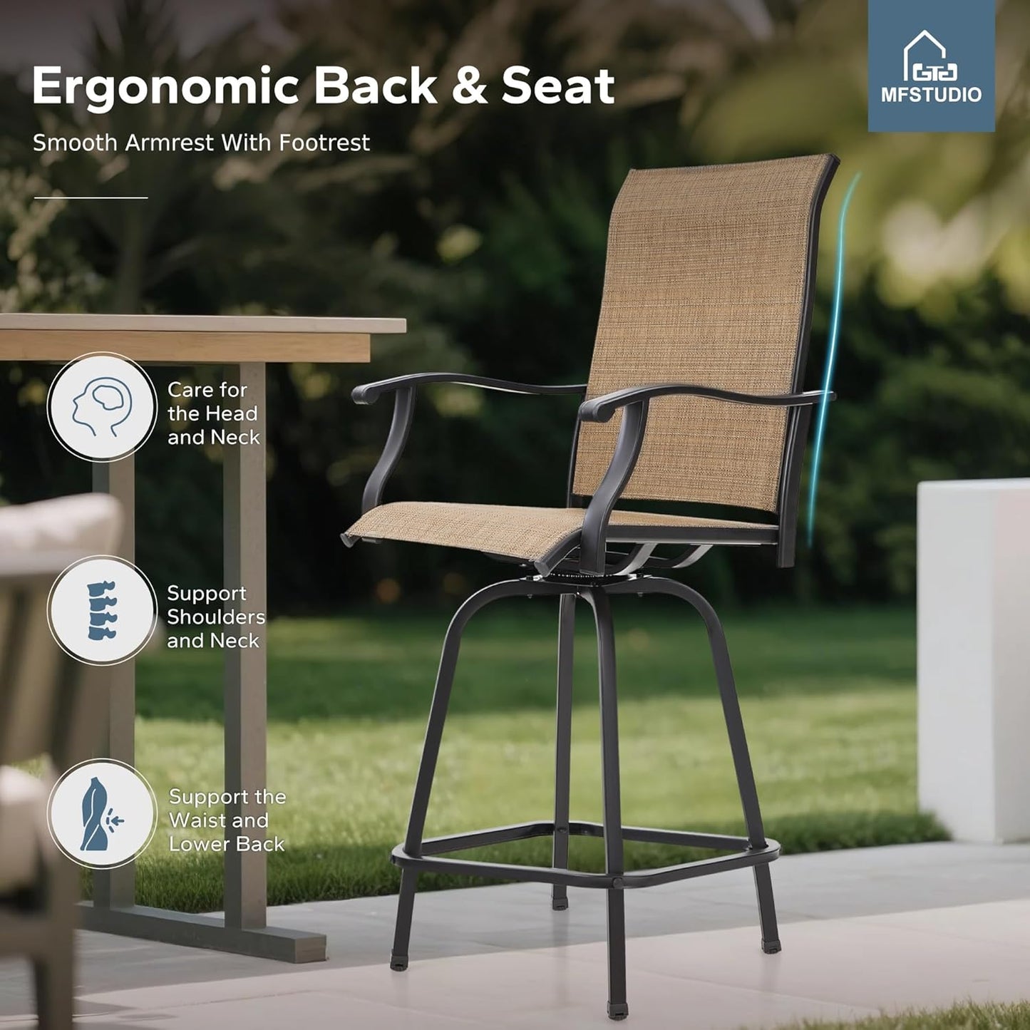 MFSTUDIO Outdoor Bar Stools Set of 4, Patio Bar Height Sling Chairs, Steel Frame All-Weather Resistant,Breathable Textilene Fabric