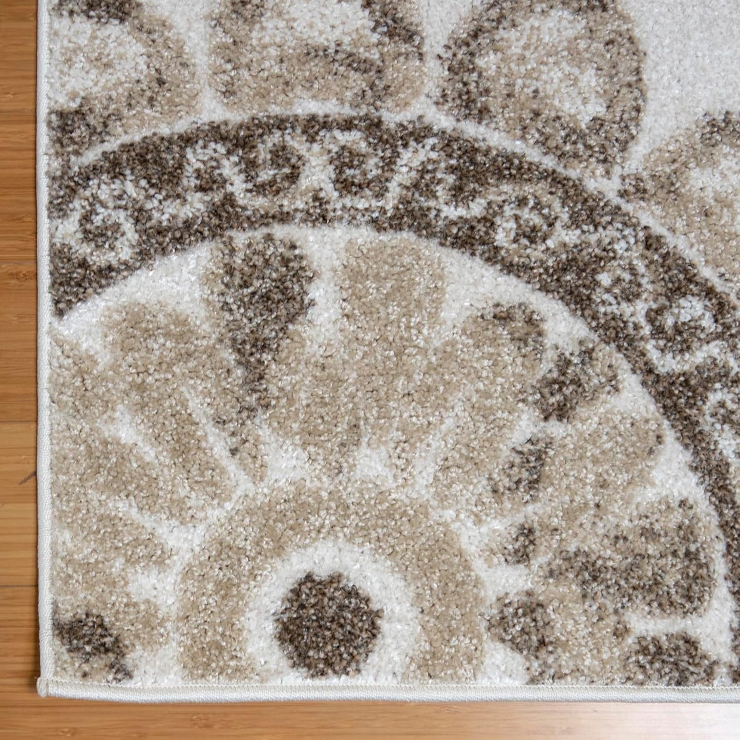 Gertmenian Area Rug 3 Piece Sets Non-Shedding Soft Modern Contemporary Carpet pc Living Room Dining Entryway Bedroom Runner Rugs Gift Set, 2x6 5x7 8x10 Large, Ivory Abstract Sunflower, 81742